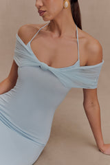 Bernadina Mesh And Slinky Halter Maxi Dress - Pale Blue