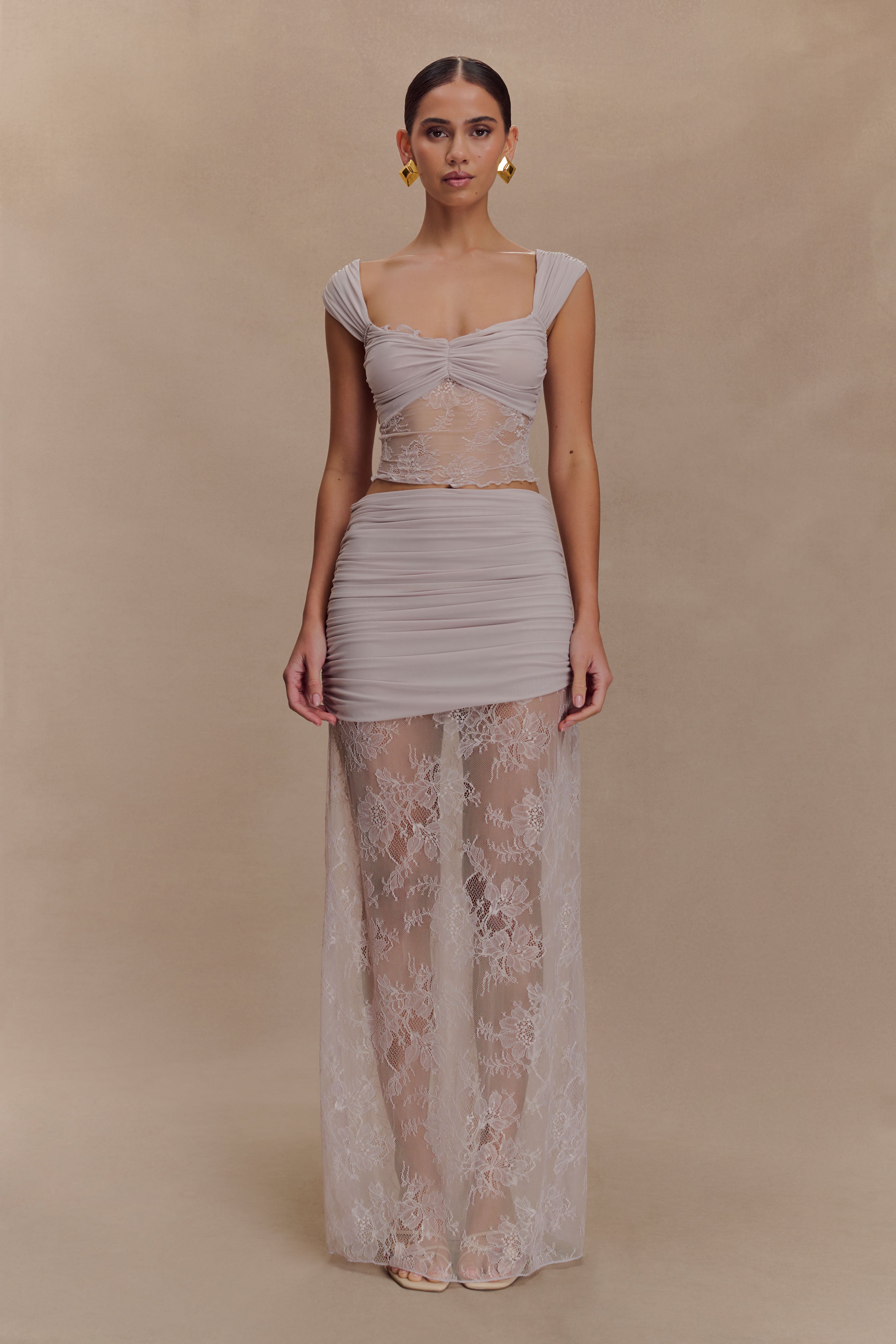 Guinevere Lace And Mesh Maxi Skirt - Lilac