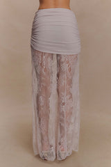 Guinevere Lace And Mesh Maxi Skirt - Lilac