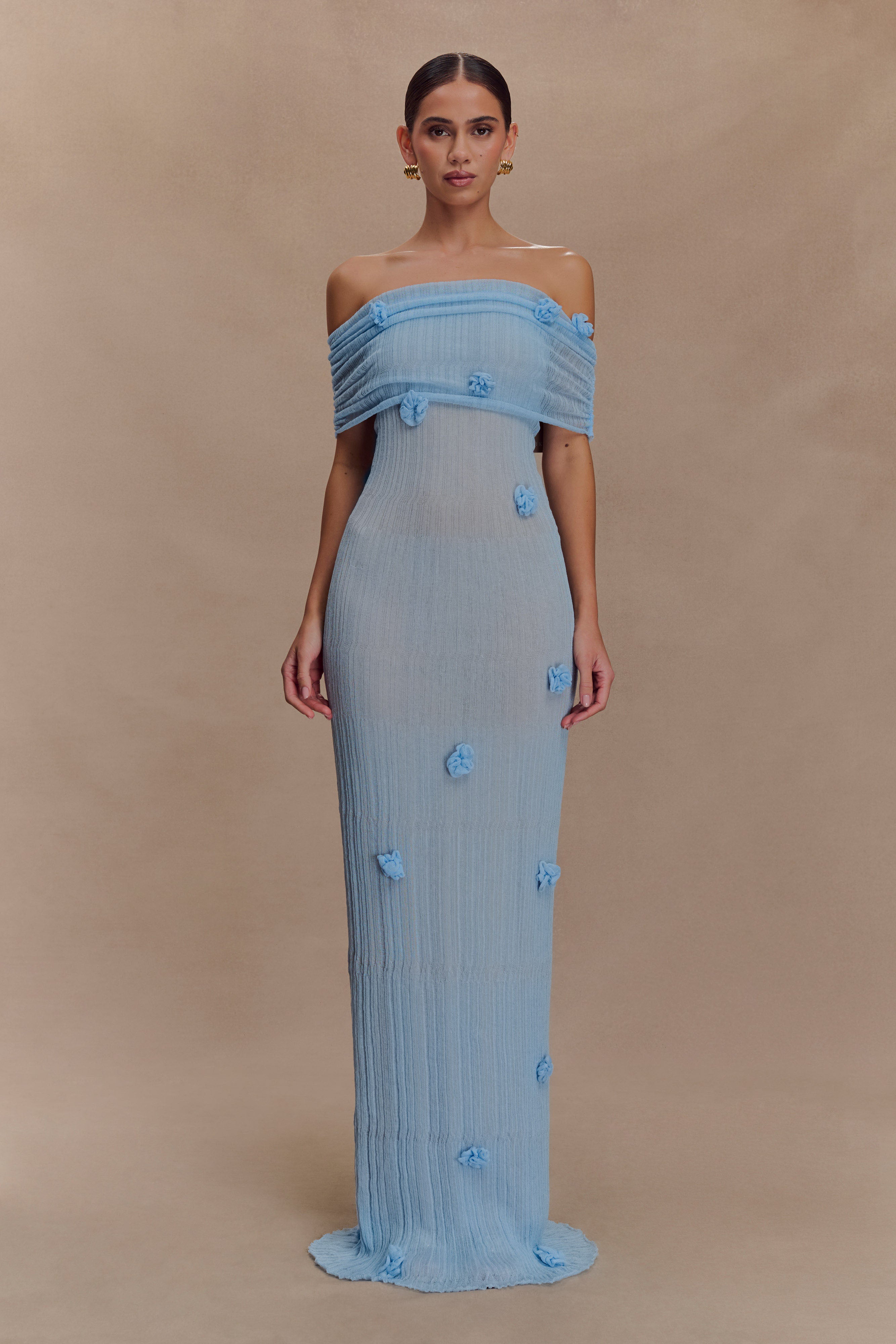 Brynn Orchid Knit Maxi Dress - Baby Blue
