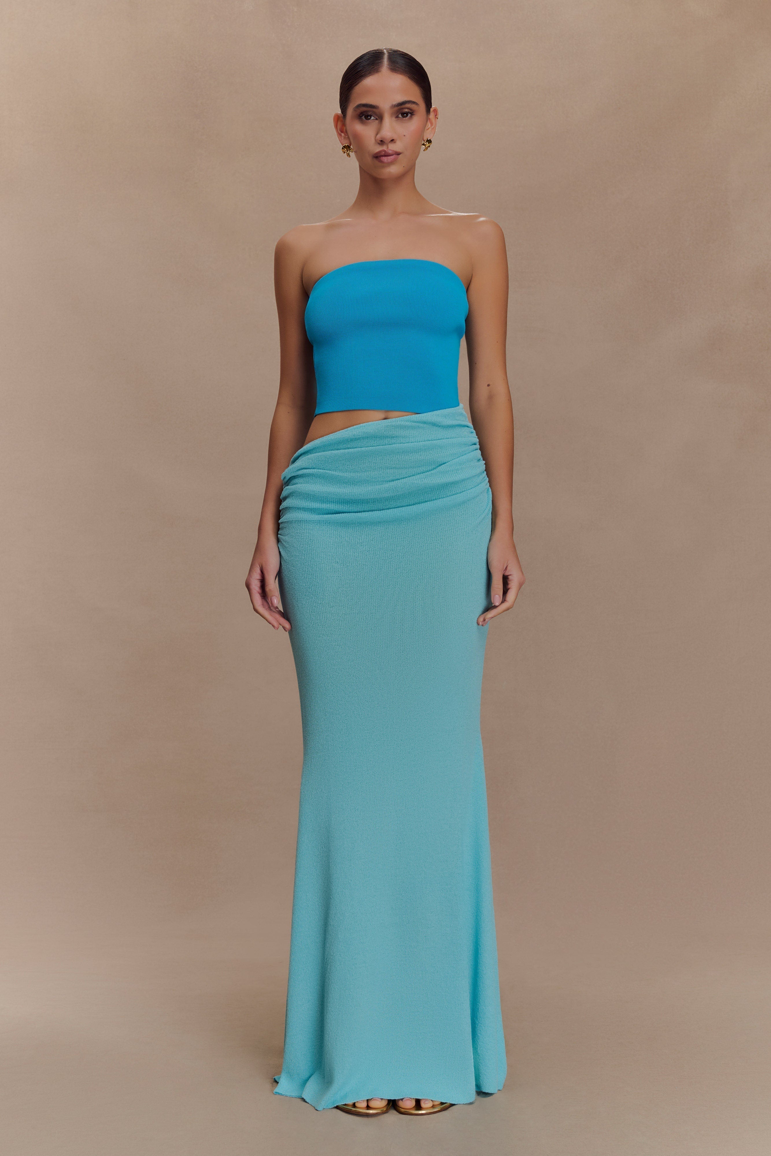 Jasiel Strapless Knit Maxi Dress - Cyan Blue