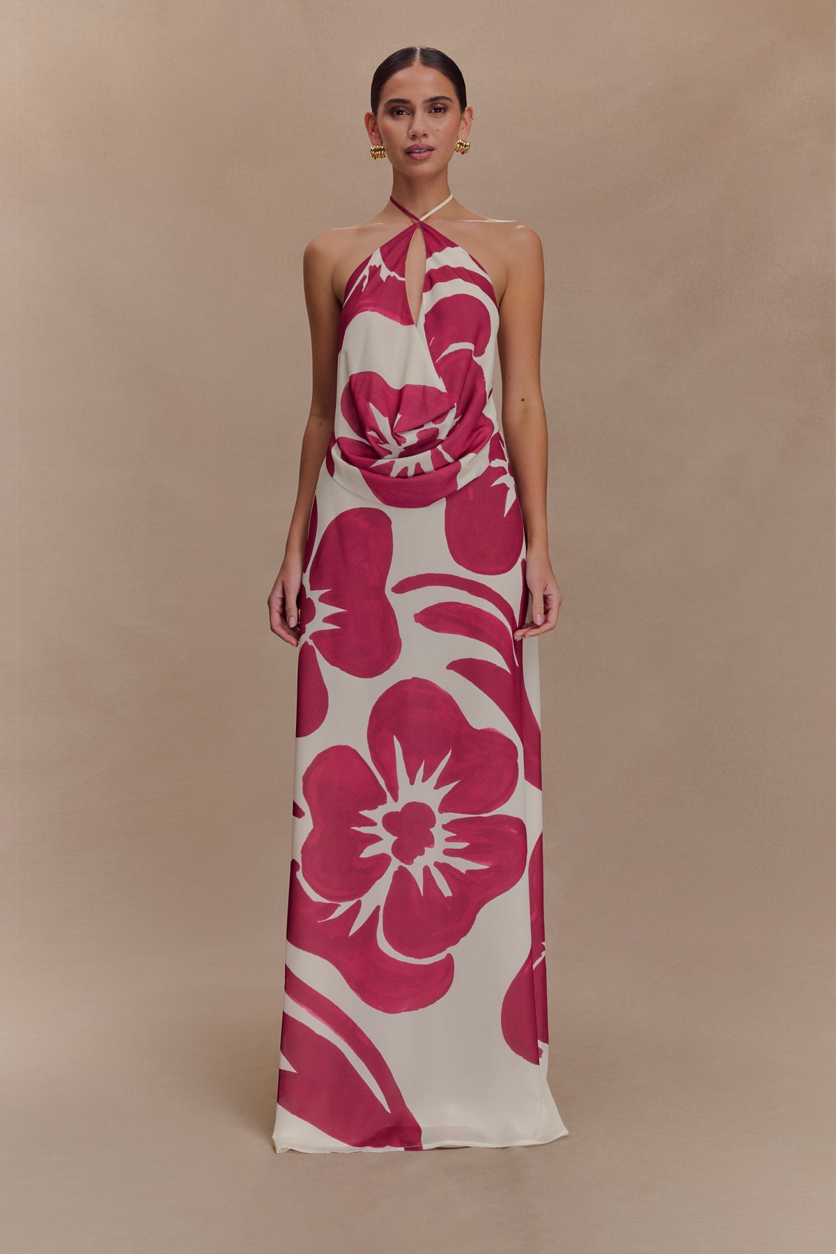 Katalina Chiffon Maxi Skirt - Red Deco Fleur Print