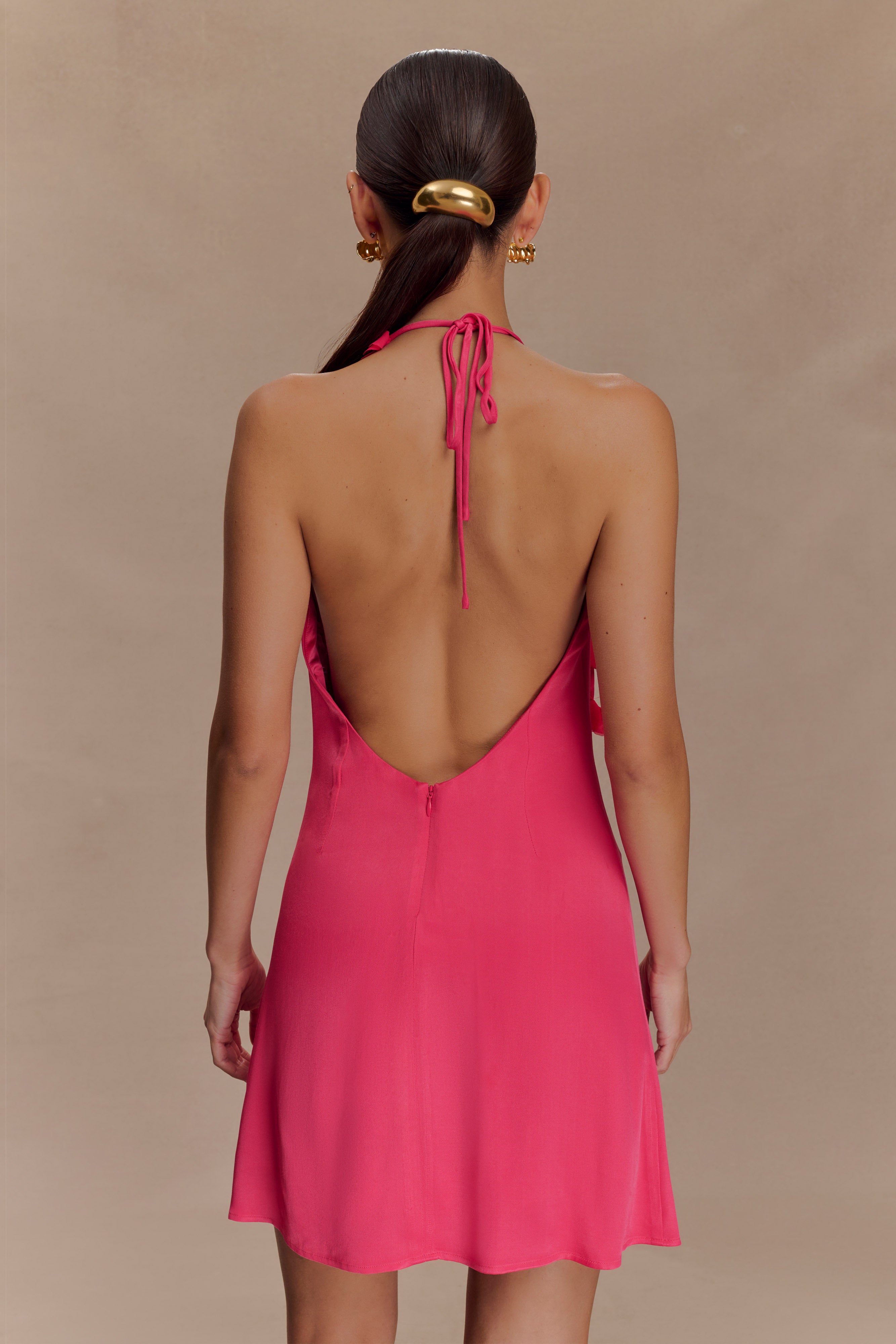 Gwenda Satin Floral Mini Dress - Dragonfruit