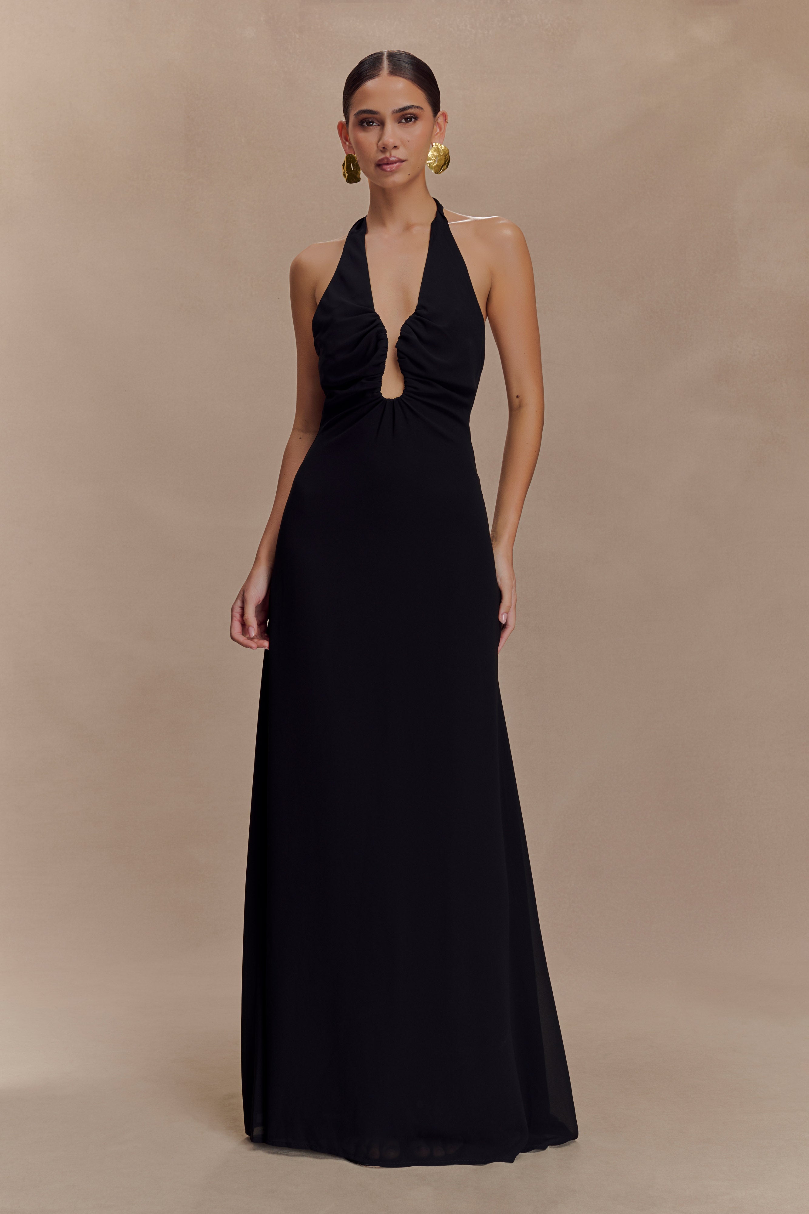 Malakhai Chiffon Halter Maxi Dress - Black