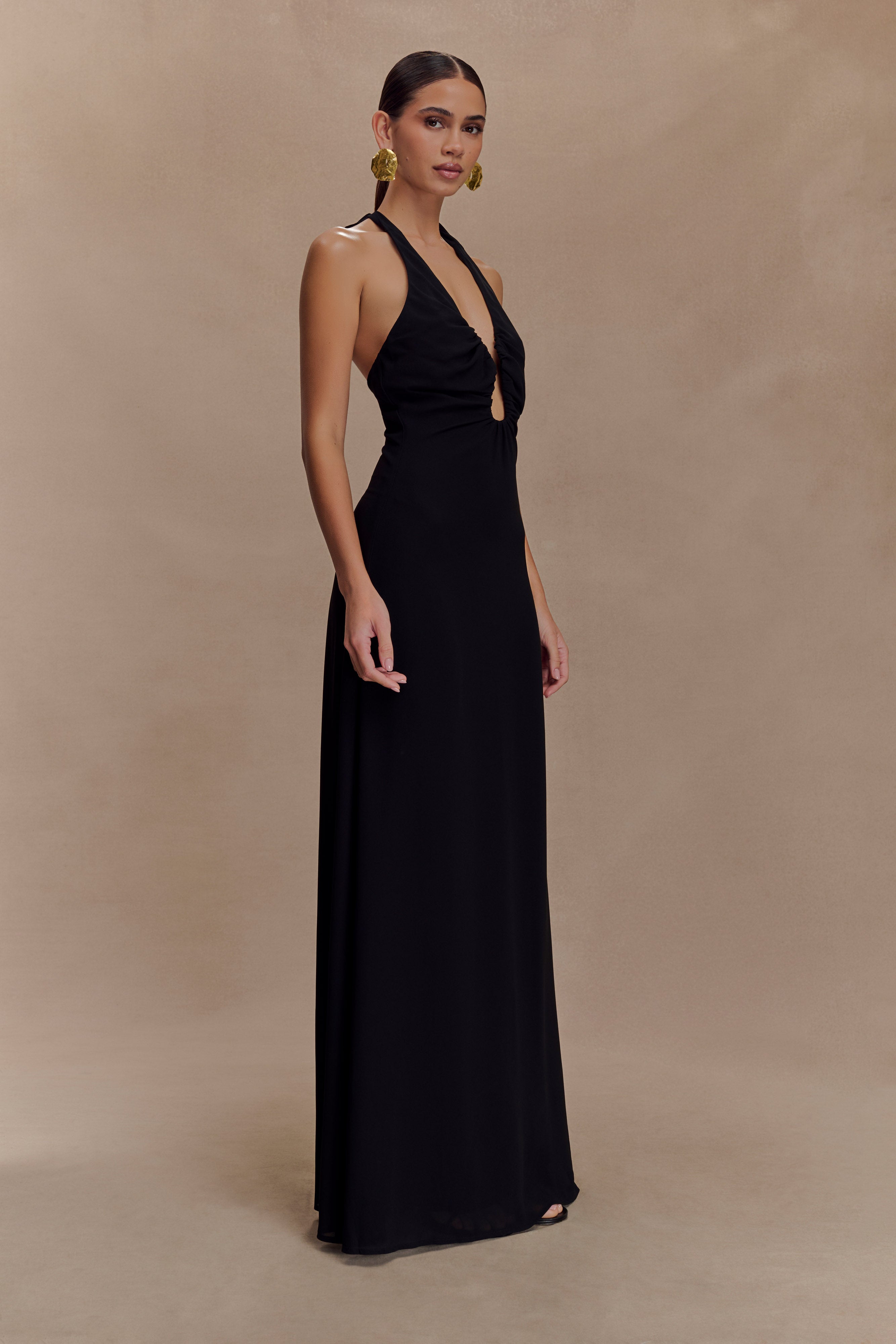 Malakhai Chiffon Halter Maxi Dress - Black