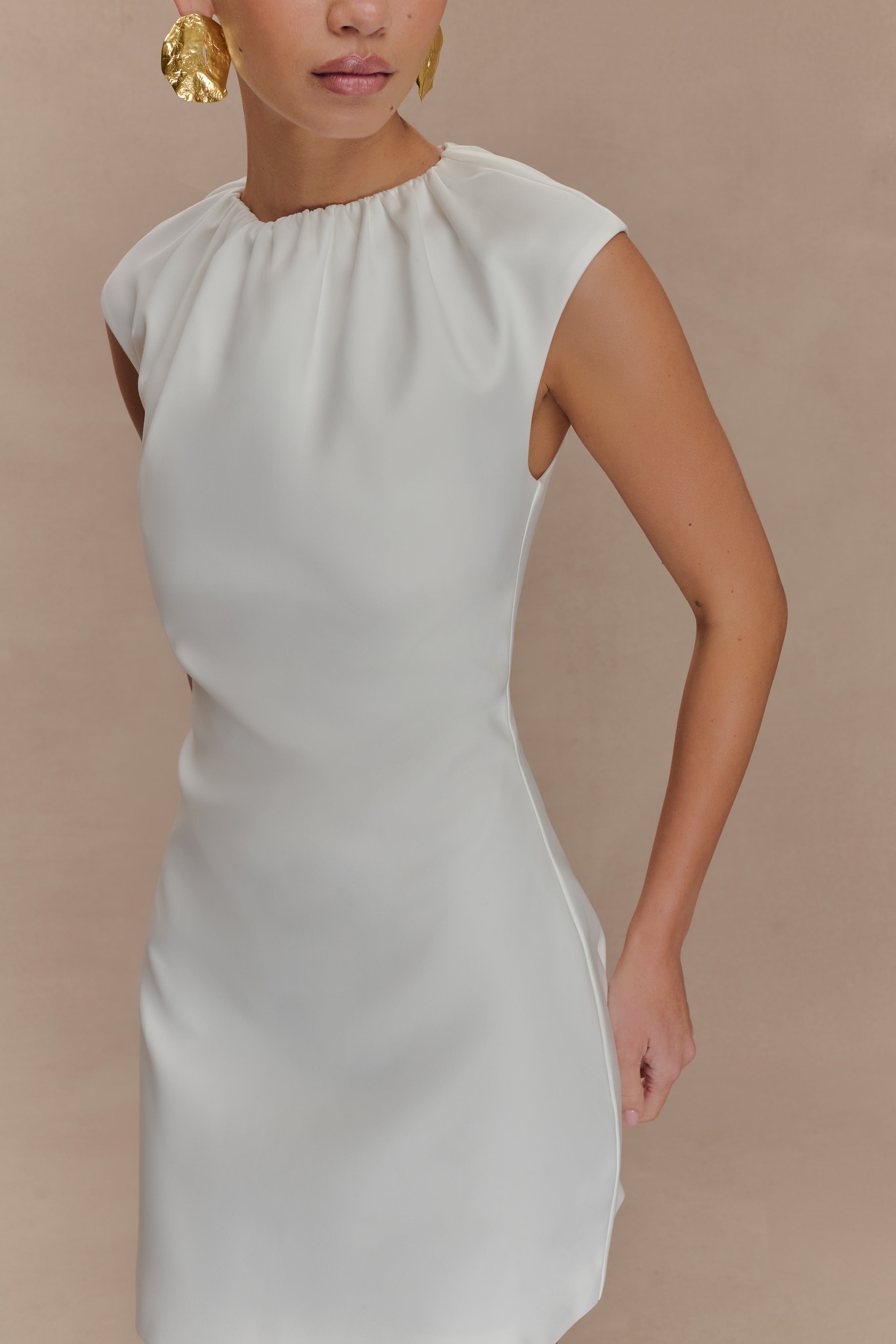Ariana Pleated Neck Mini Dress - Ivory