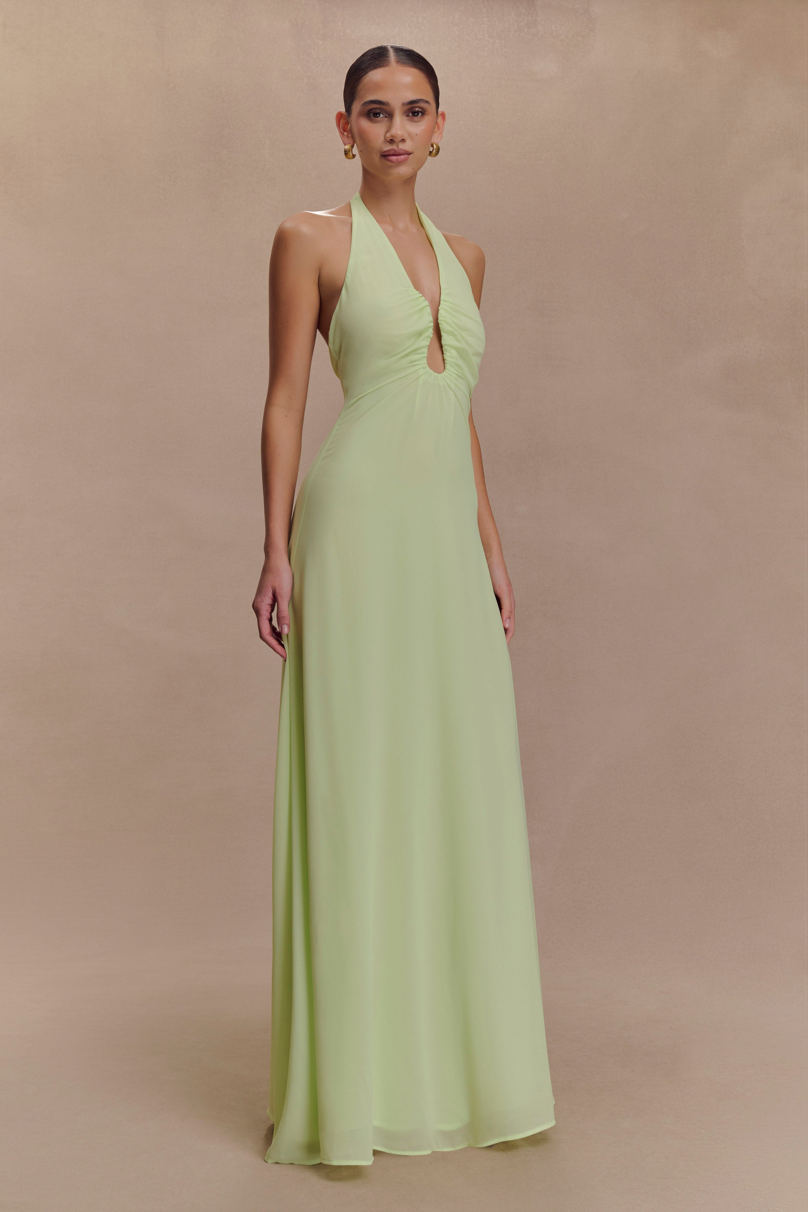 Malakhai Chiffon Halter Maxi Dress - Pastel Green