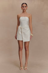 Steph Strapless Linen Mini Dress - White