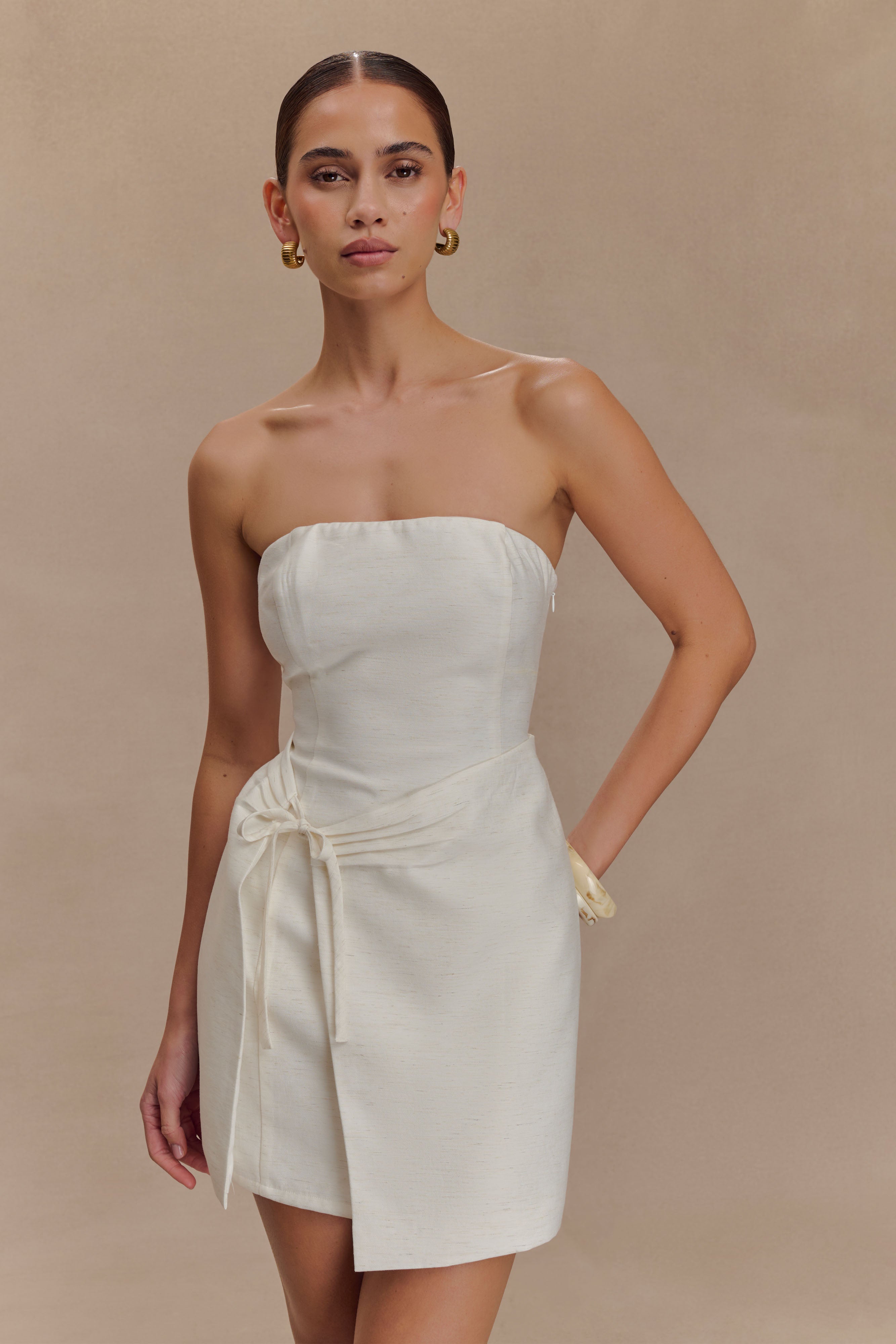 Steph Strapless Linen Mini Dress - White