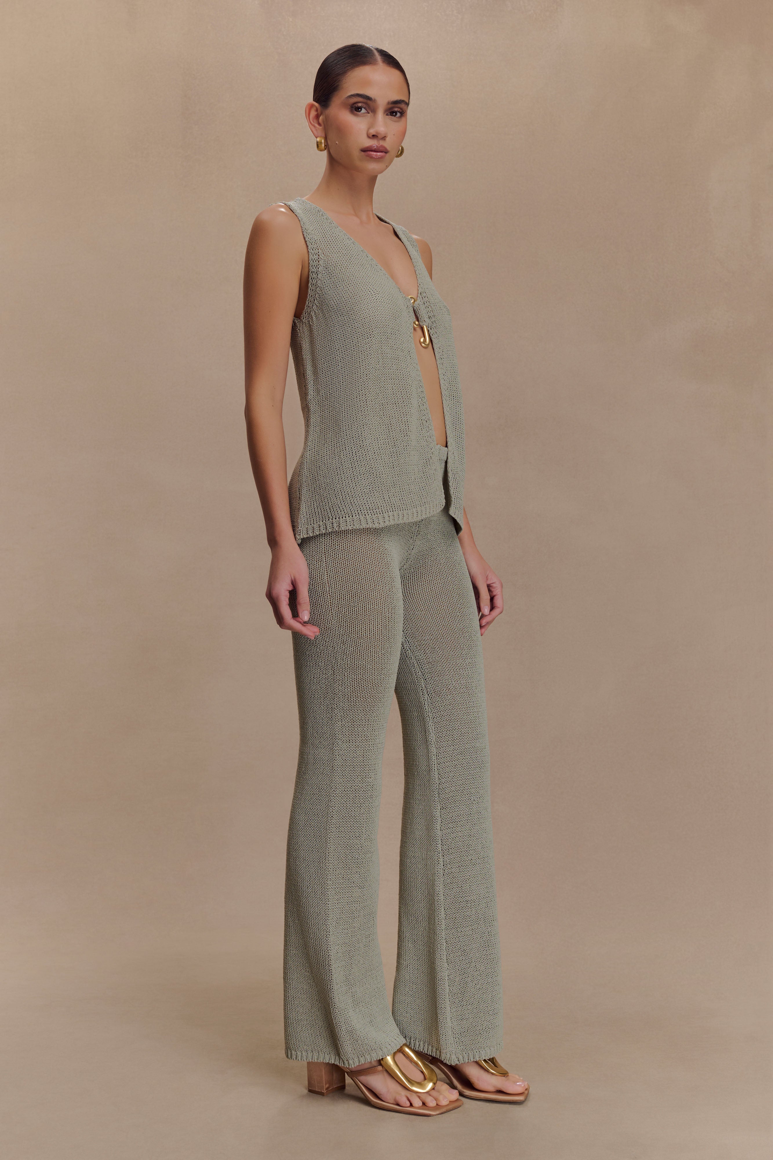 Malani Wide Leg Knit Pants - Sage