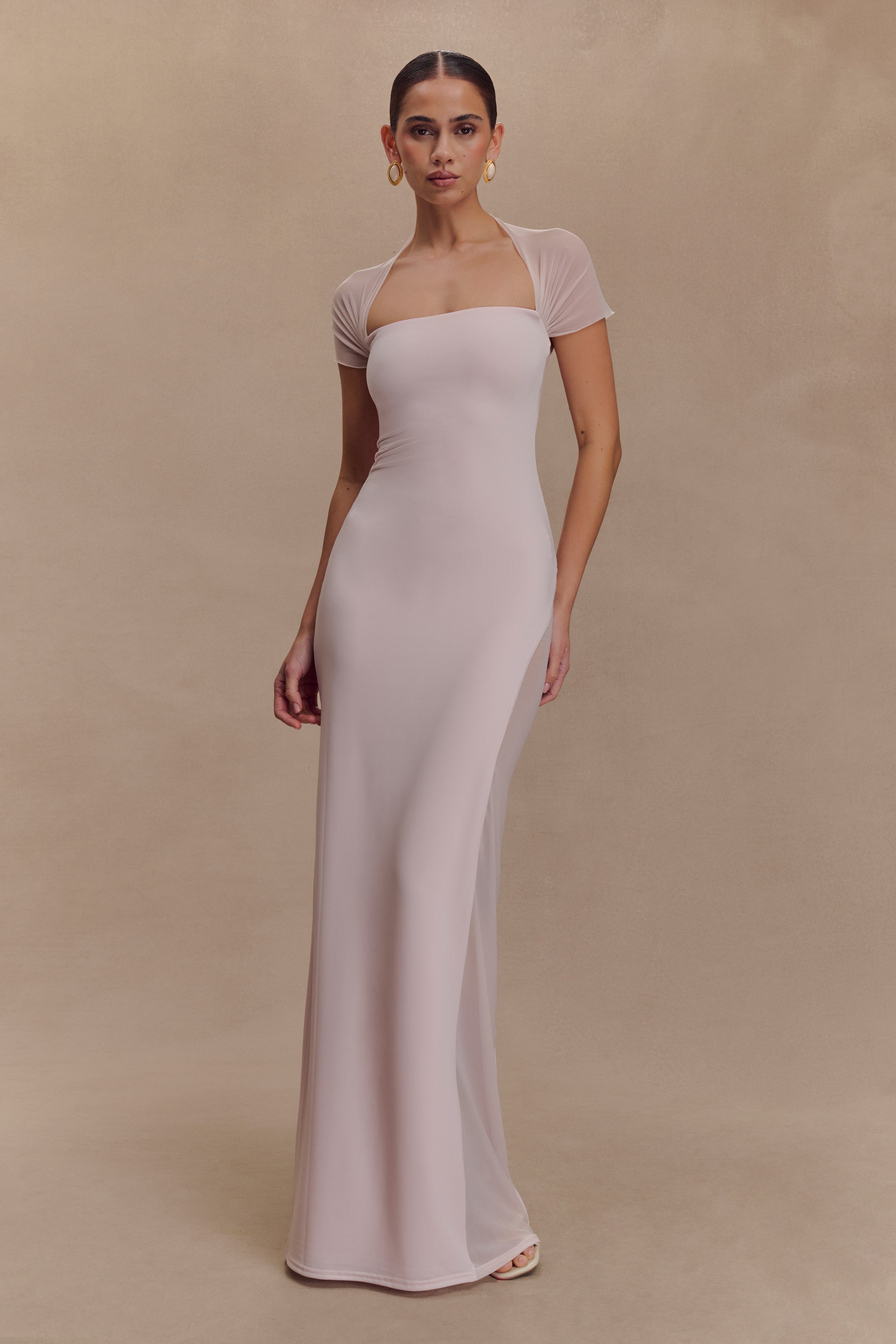 Wyatt Slinky And Mesh Maxi Dress - Pale Pink