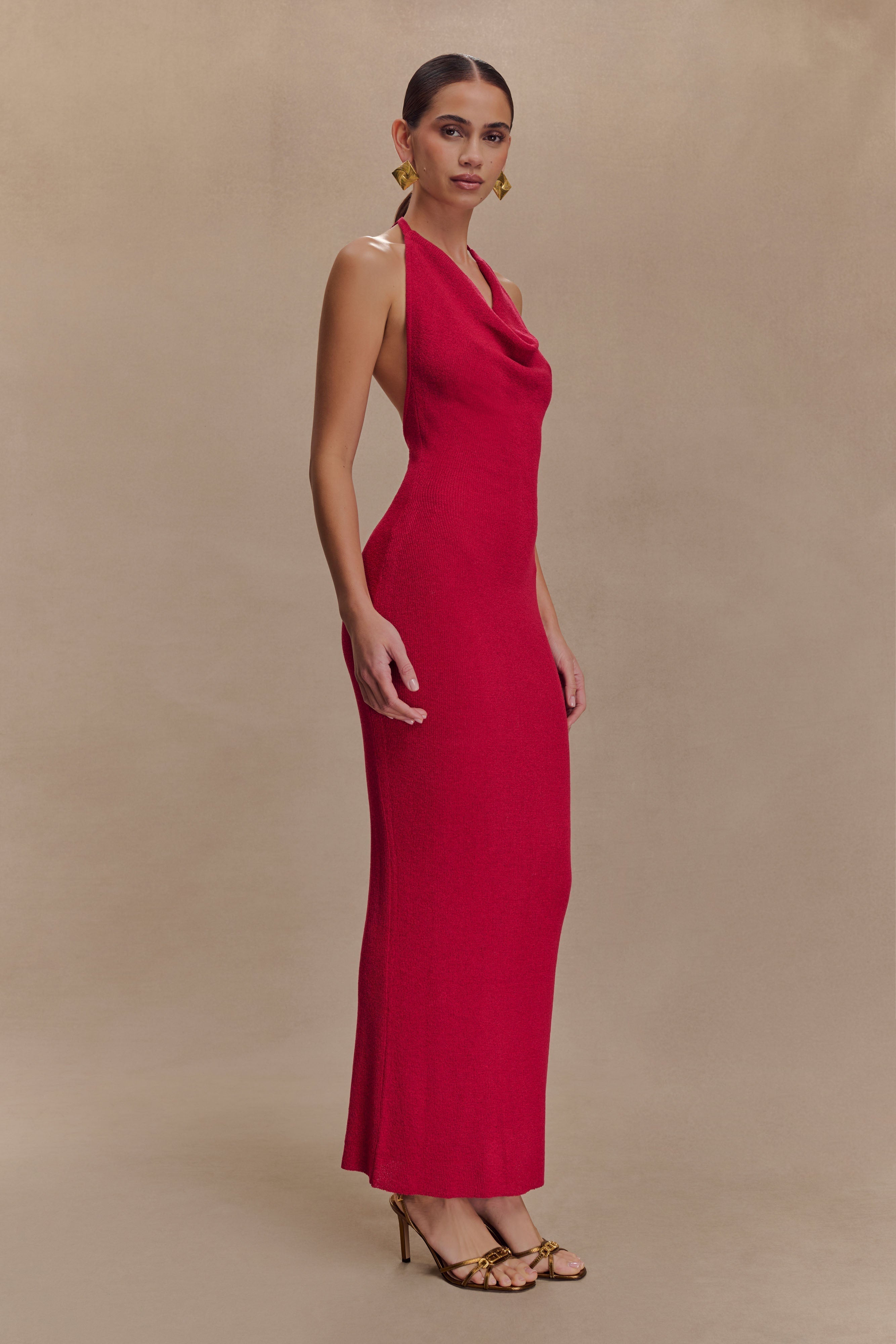 Ayella Cowl Knit Maxi Dress - Raspberry