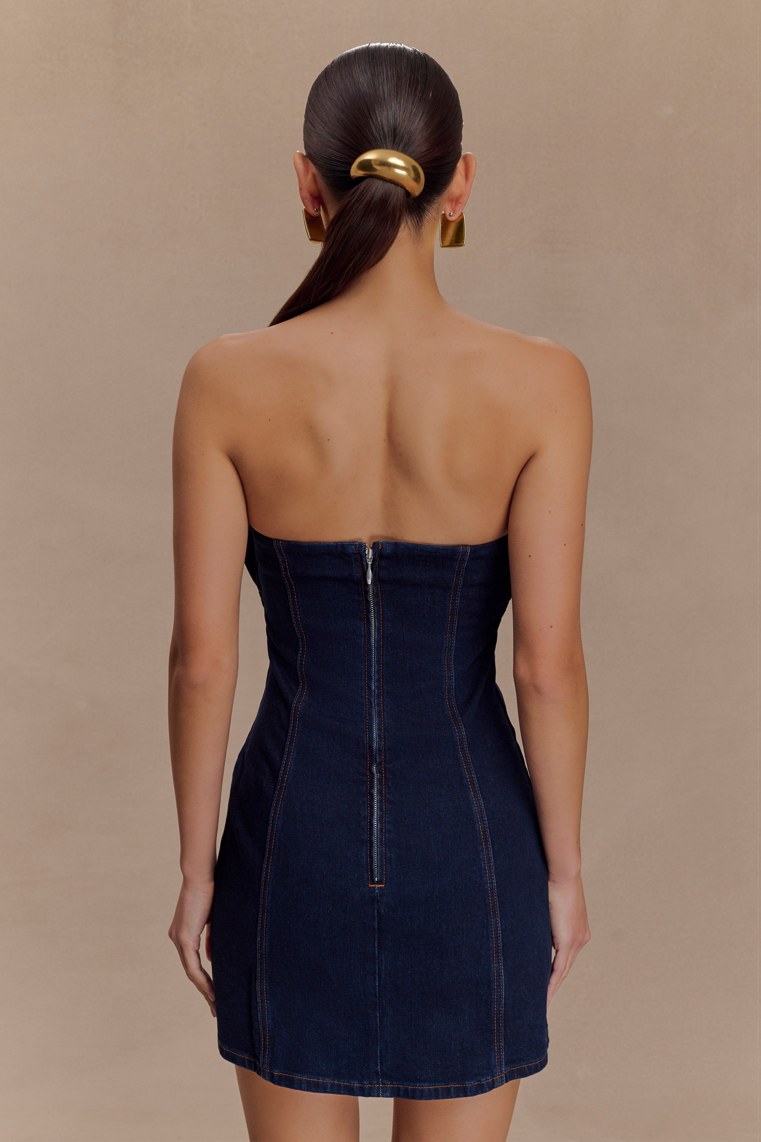 Raesha Frill Denim Mini Dress - Indigo Blue