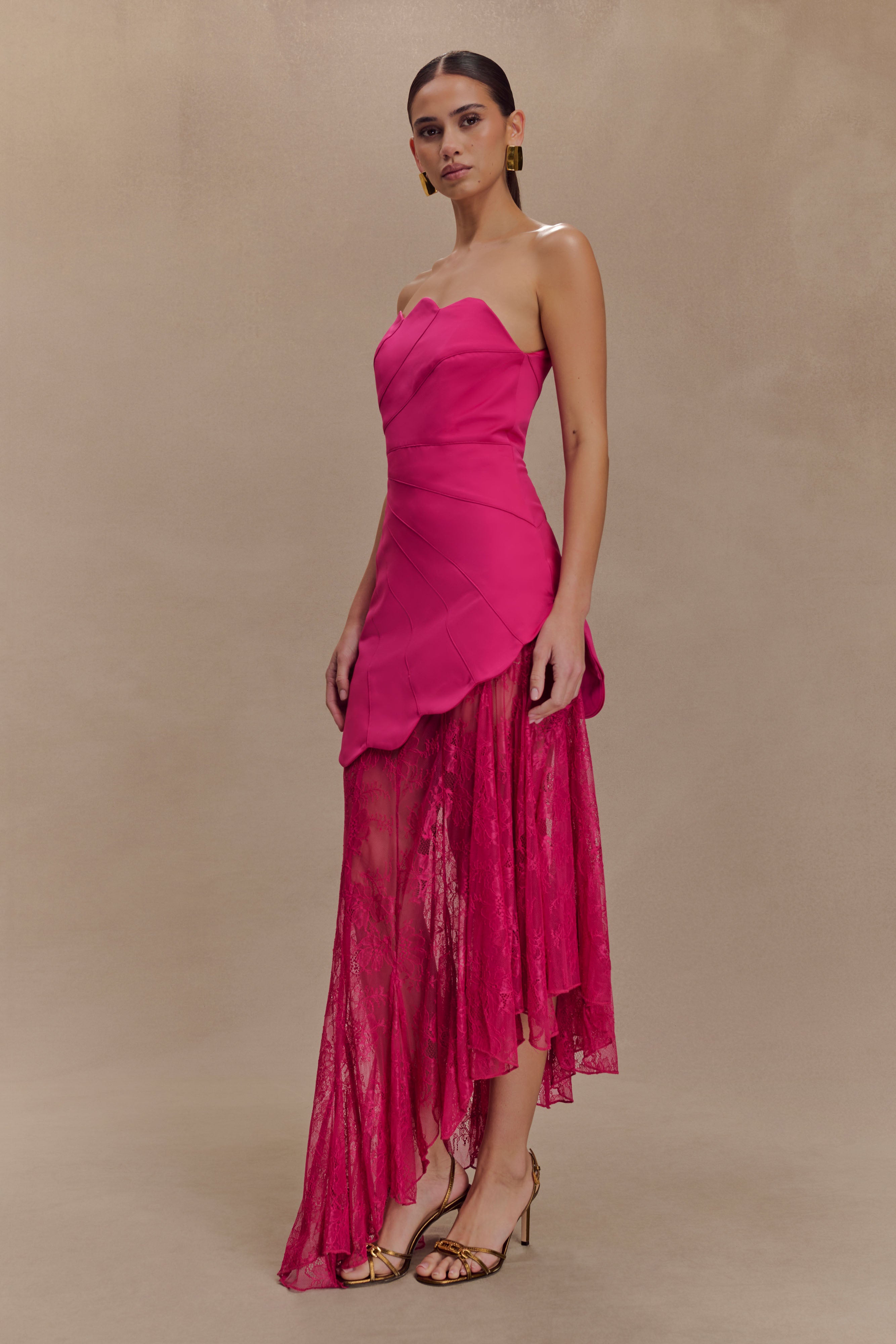 Aleena Satin And Lace Maxi Dress - Dragonfruit