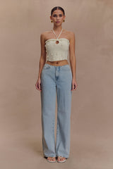 Aletta Knit Pearl Halter Top - Ivory