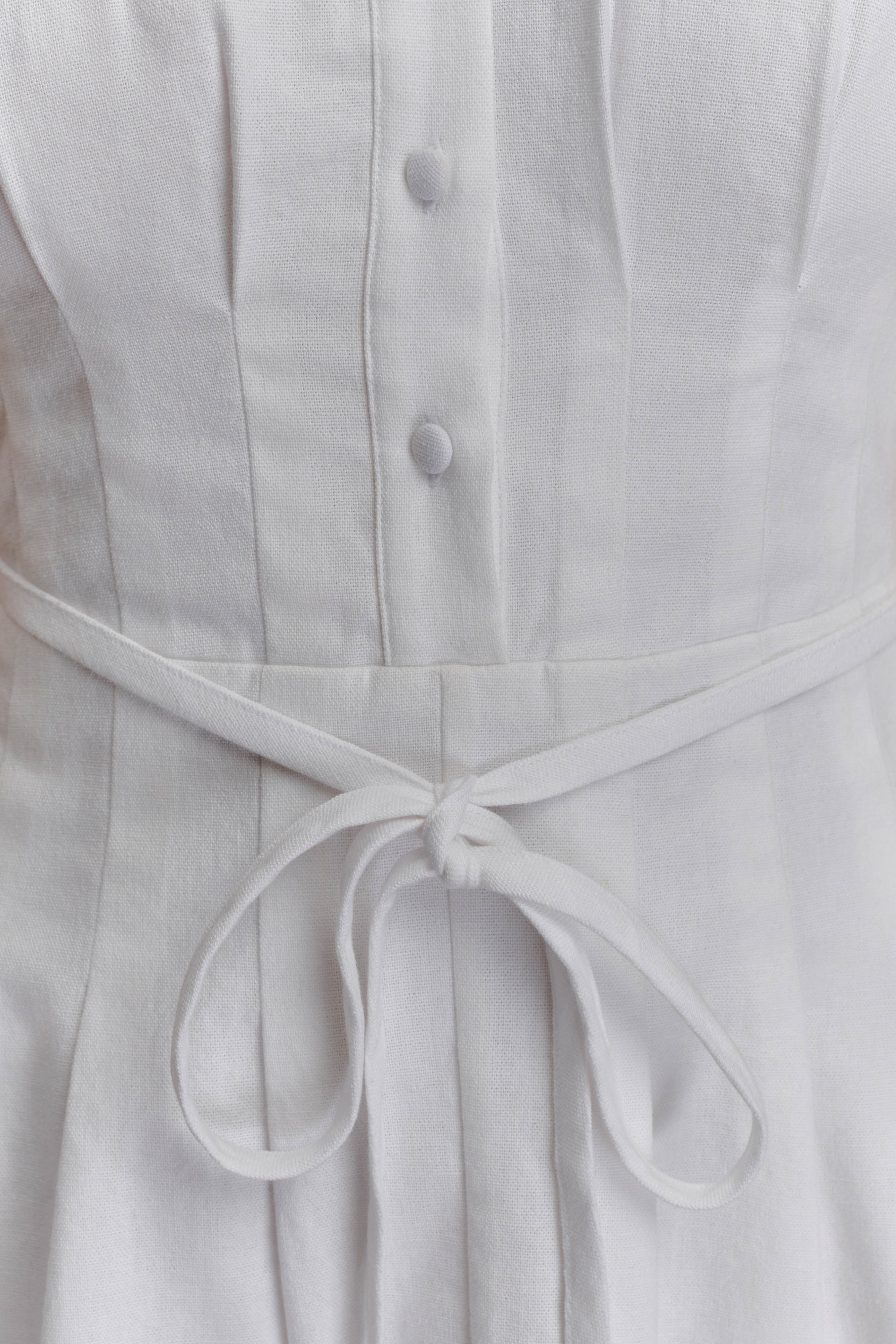 Aysha Buttoned Linen Mini Dress - White