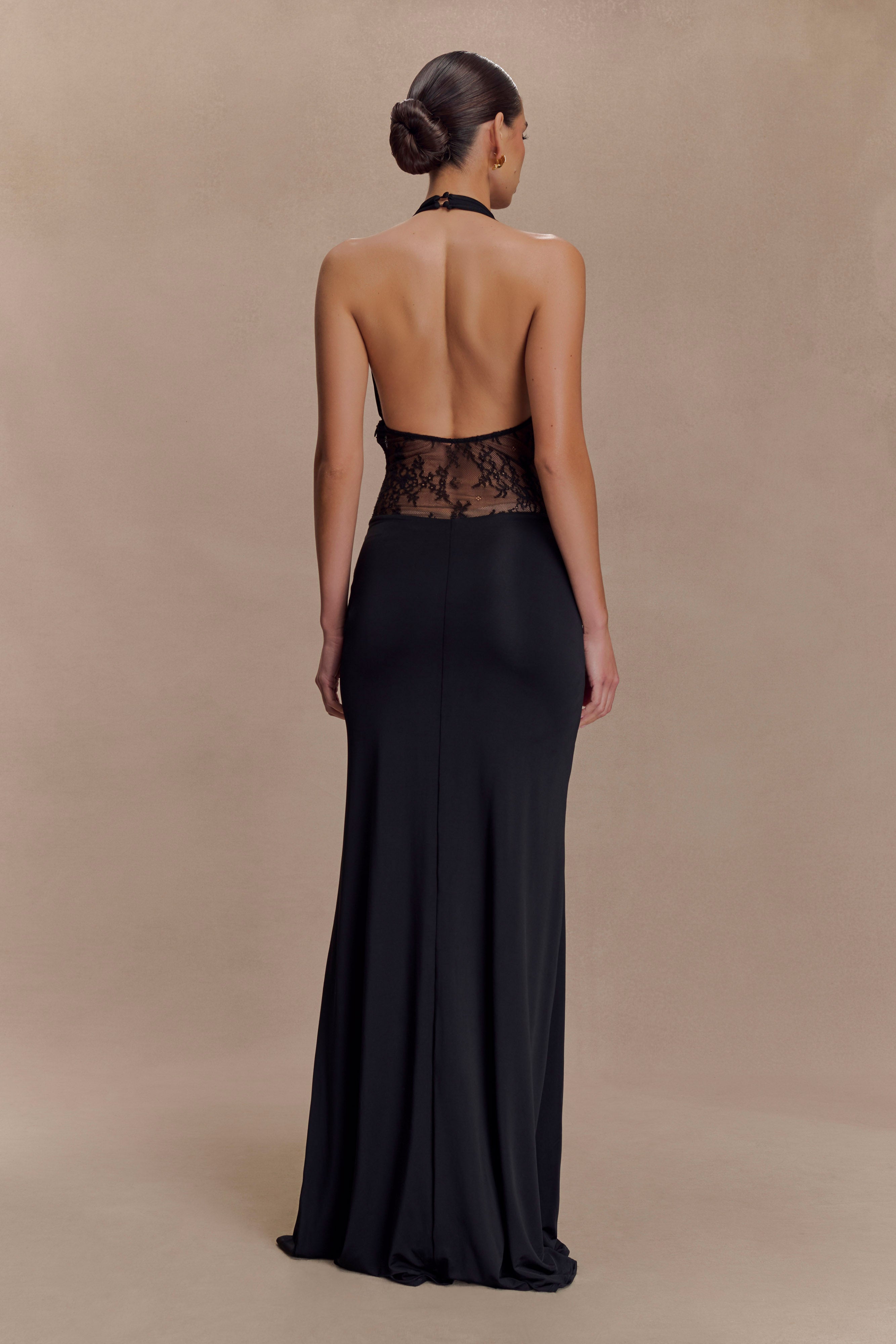Bonnie Slinky And Lace Maxi Dress - Black
