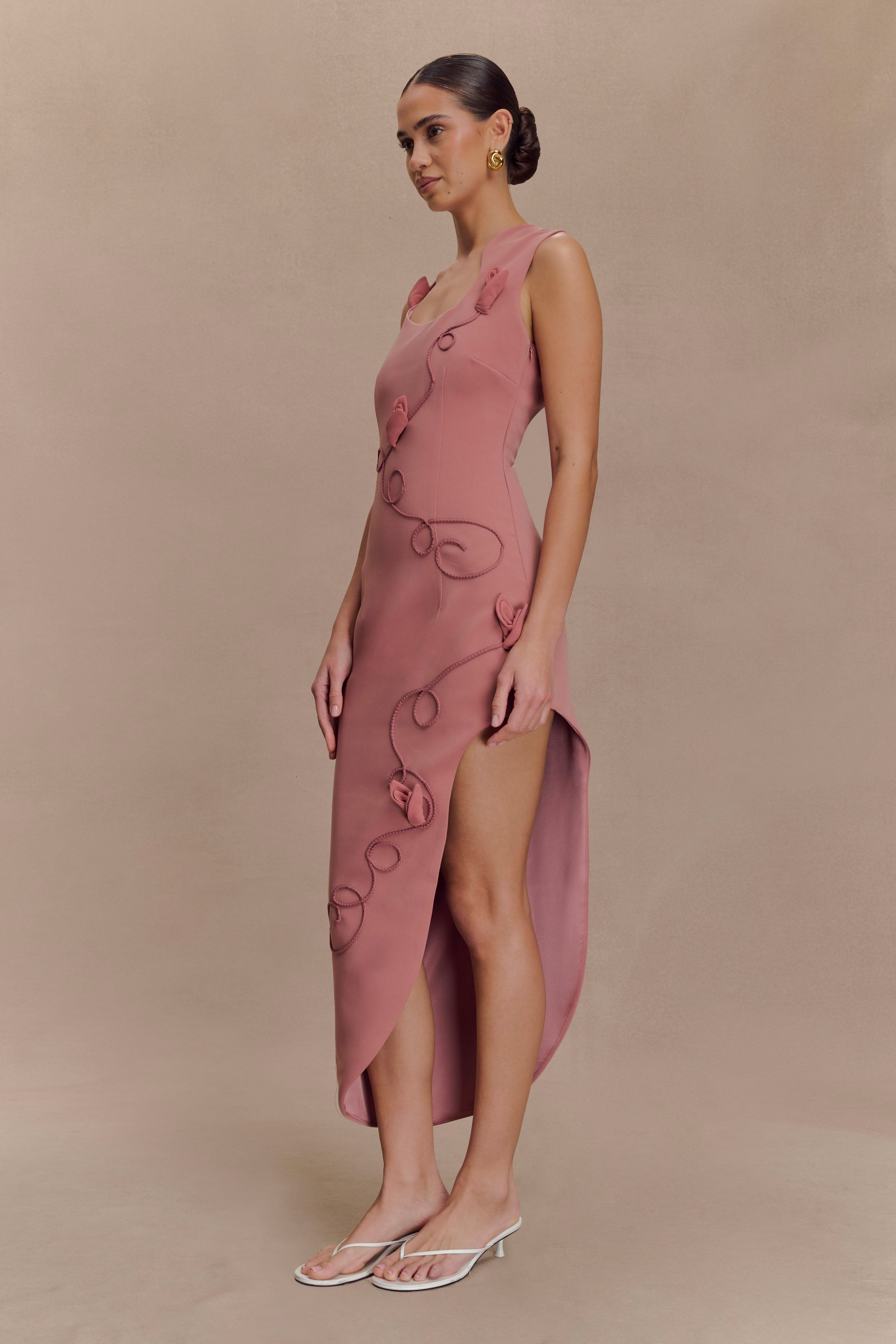 Virginia Suiting Embroidered Midi Dress - Burnt Rose