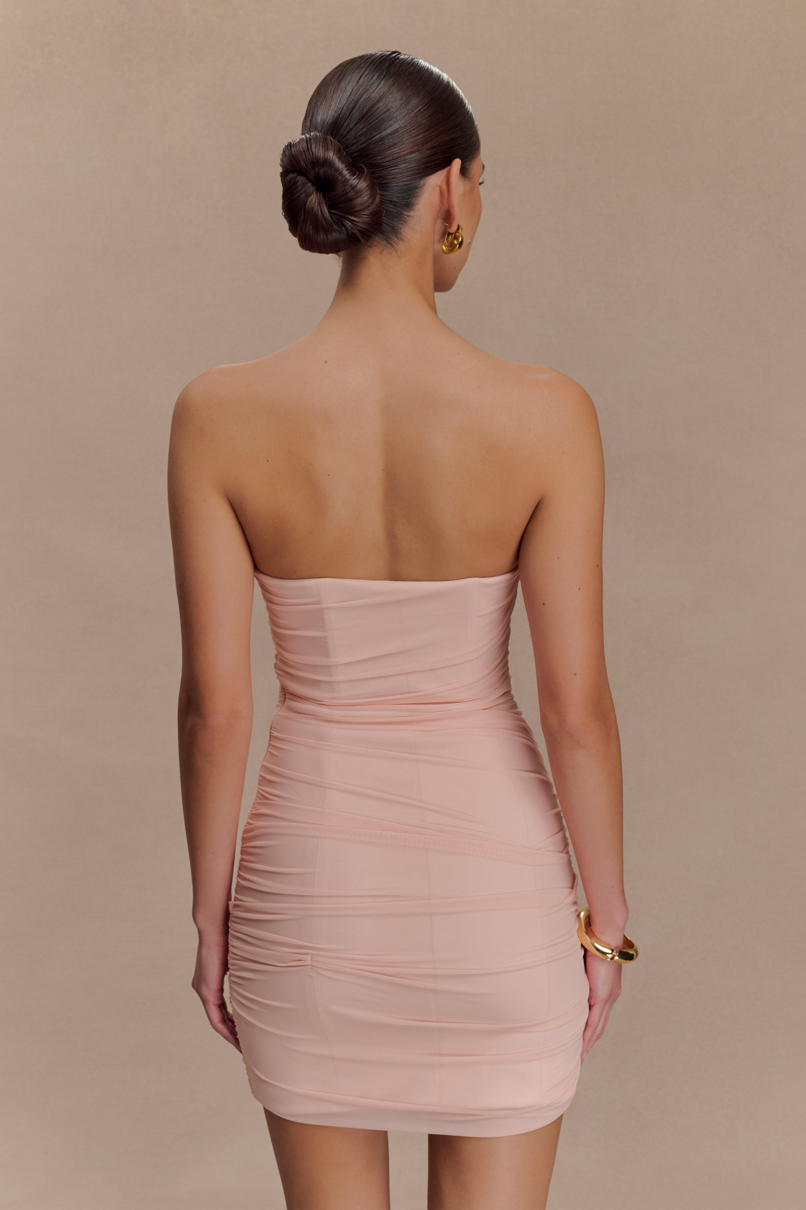 Jianna Strapless Mesh Mini Dress - Powder Pink