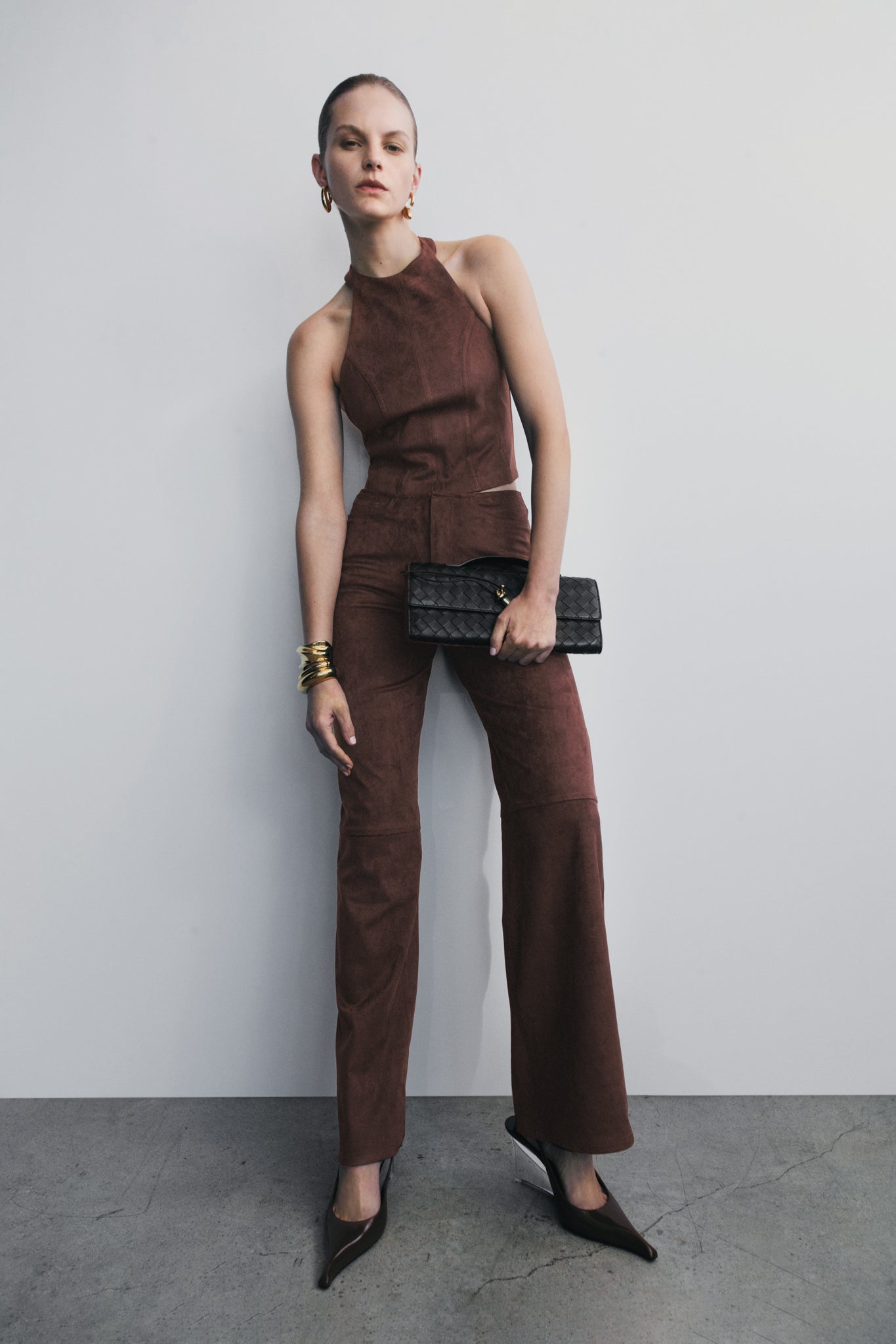 Logan Faux Suede Halter Top - Dark Chocolate