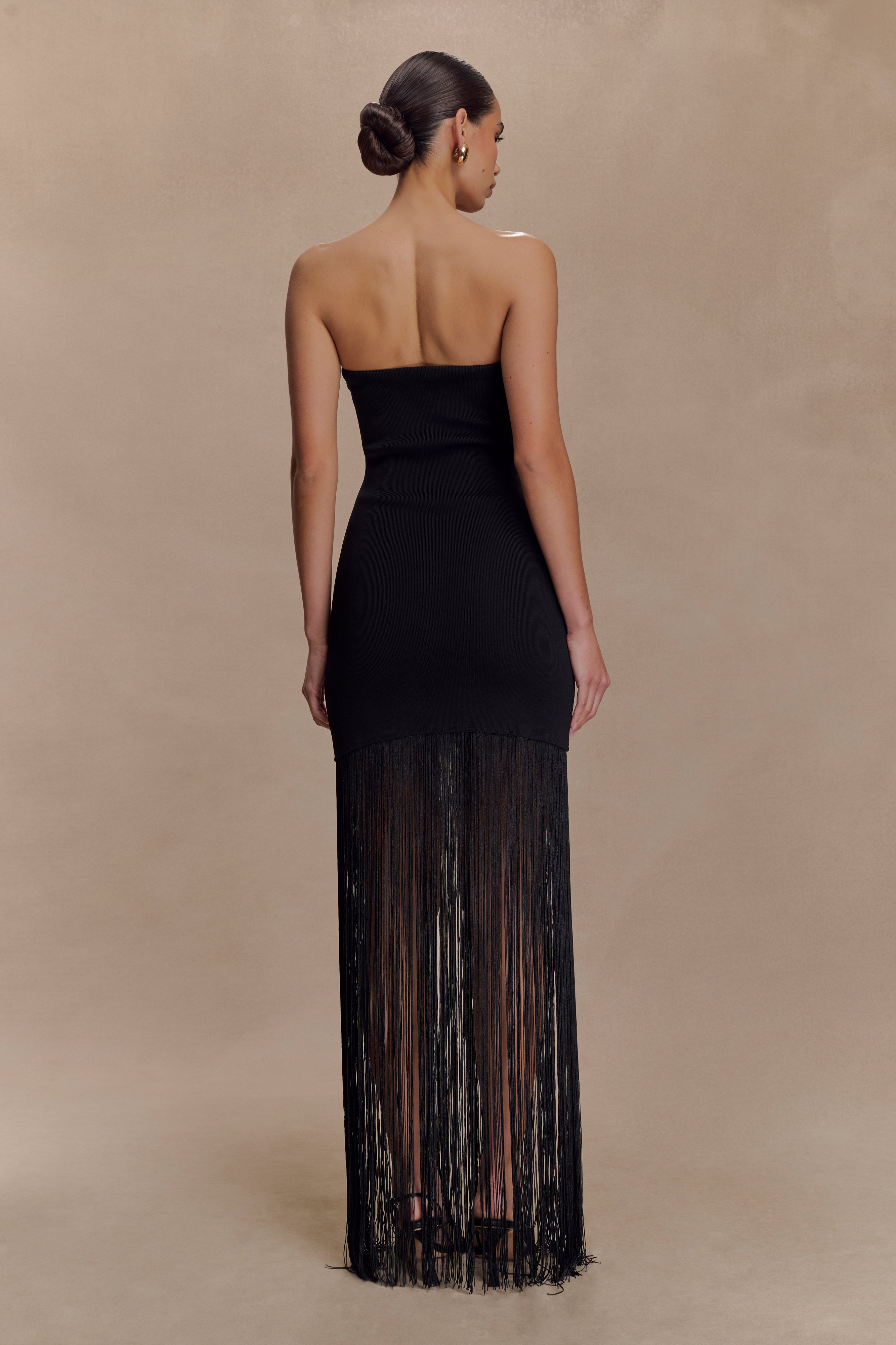 Koah Fringe Bandage Knit Maxi Dress - Black