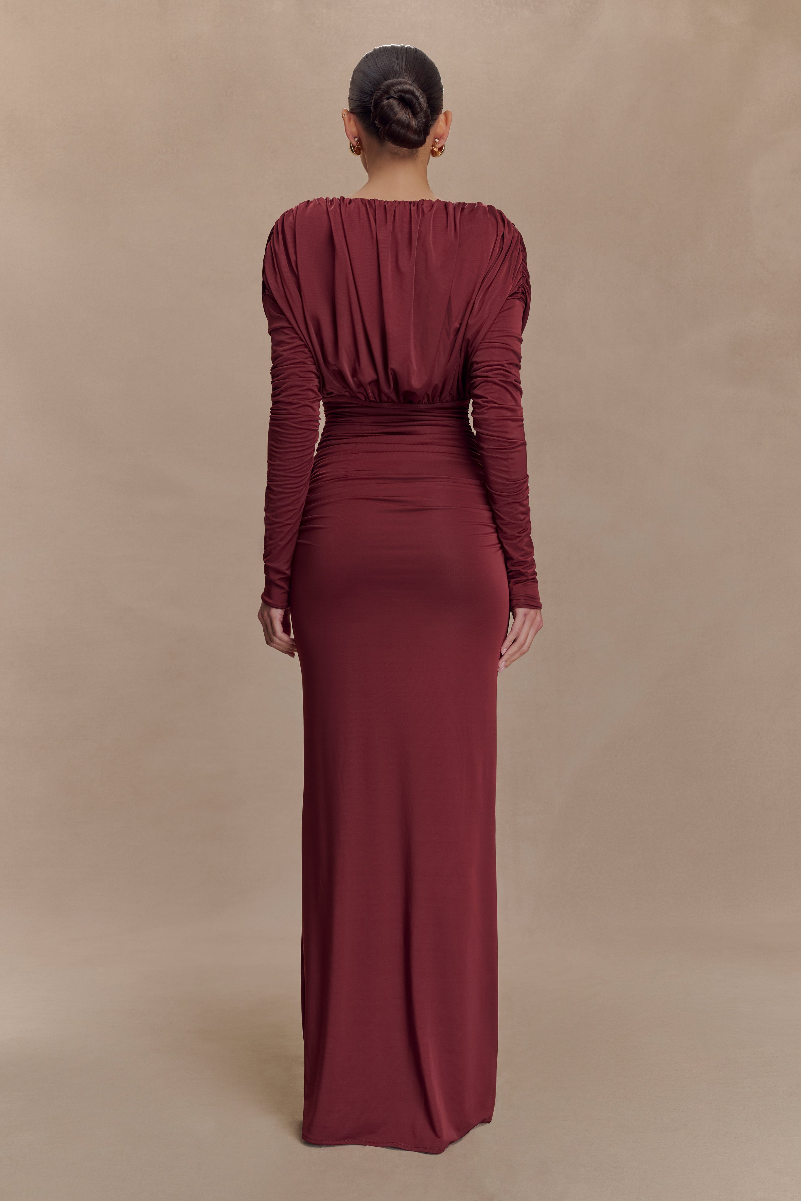 Hayden Long Sleeve Plunge Maxi Dress - Wine