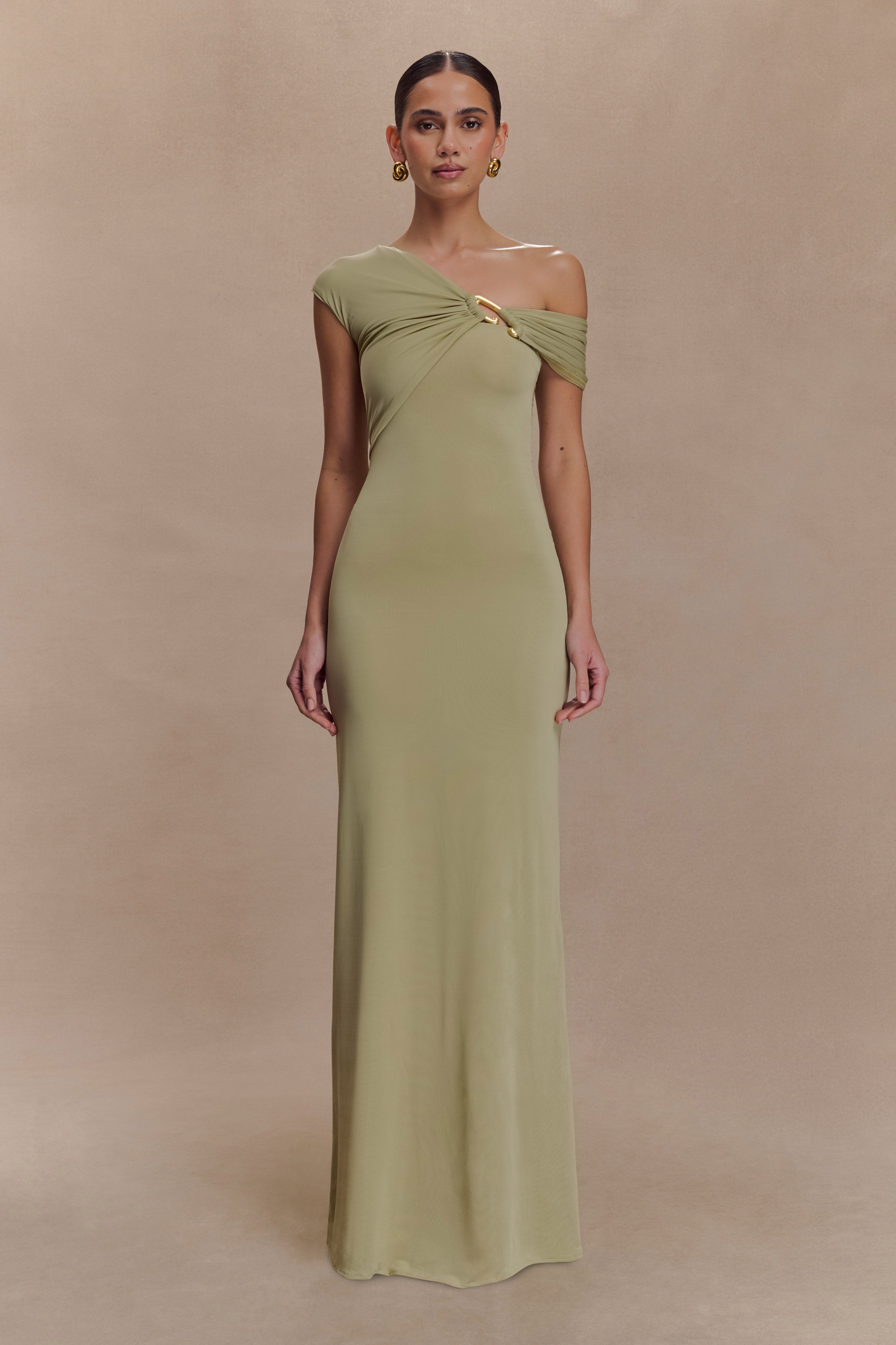 Ashford Asymmetrical Slinky Maxi Dress - Sage