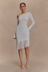 Kayden Fringe Off Shoulder Knit Mini Dress - Ivory