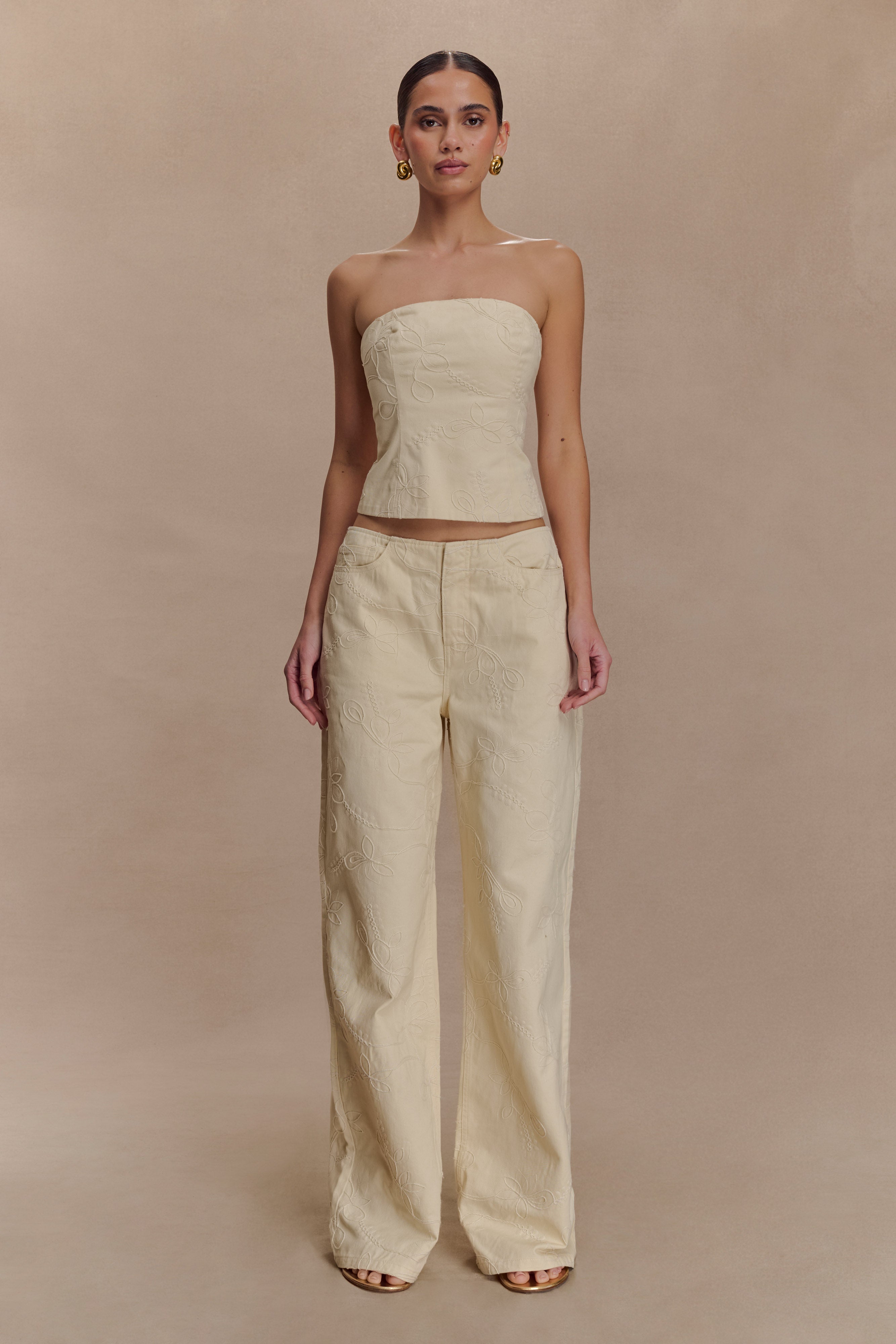 Ebony Embroidered Denim Corset - Cream