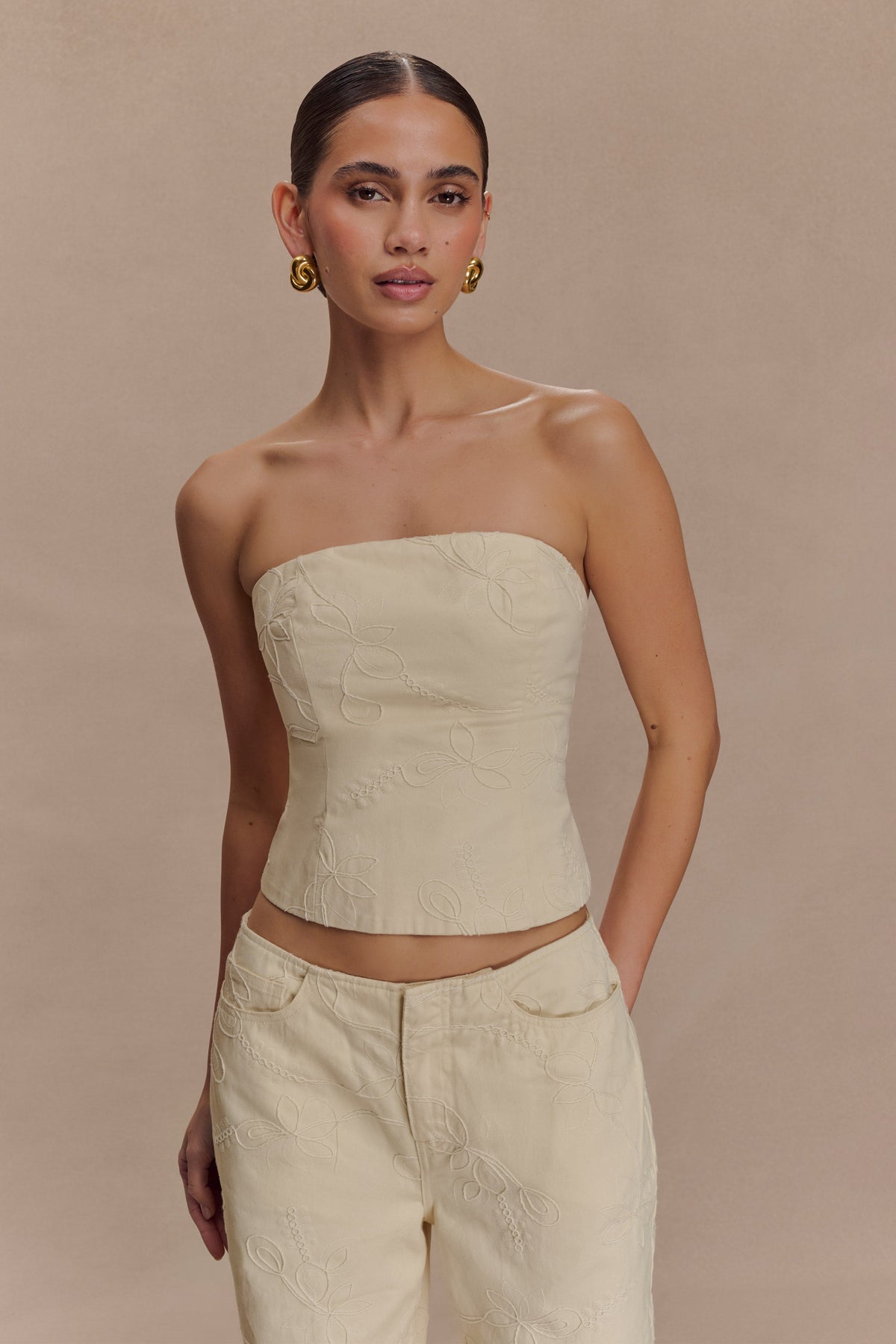 Ebony Embroidered Denim Corset - Cream