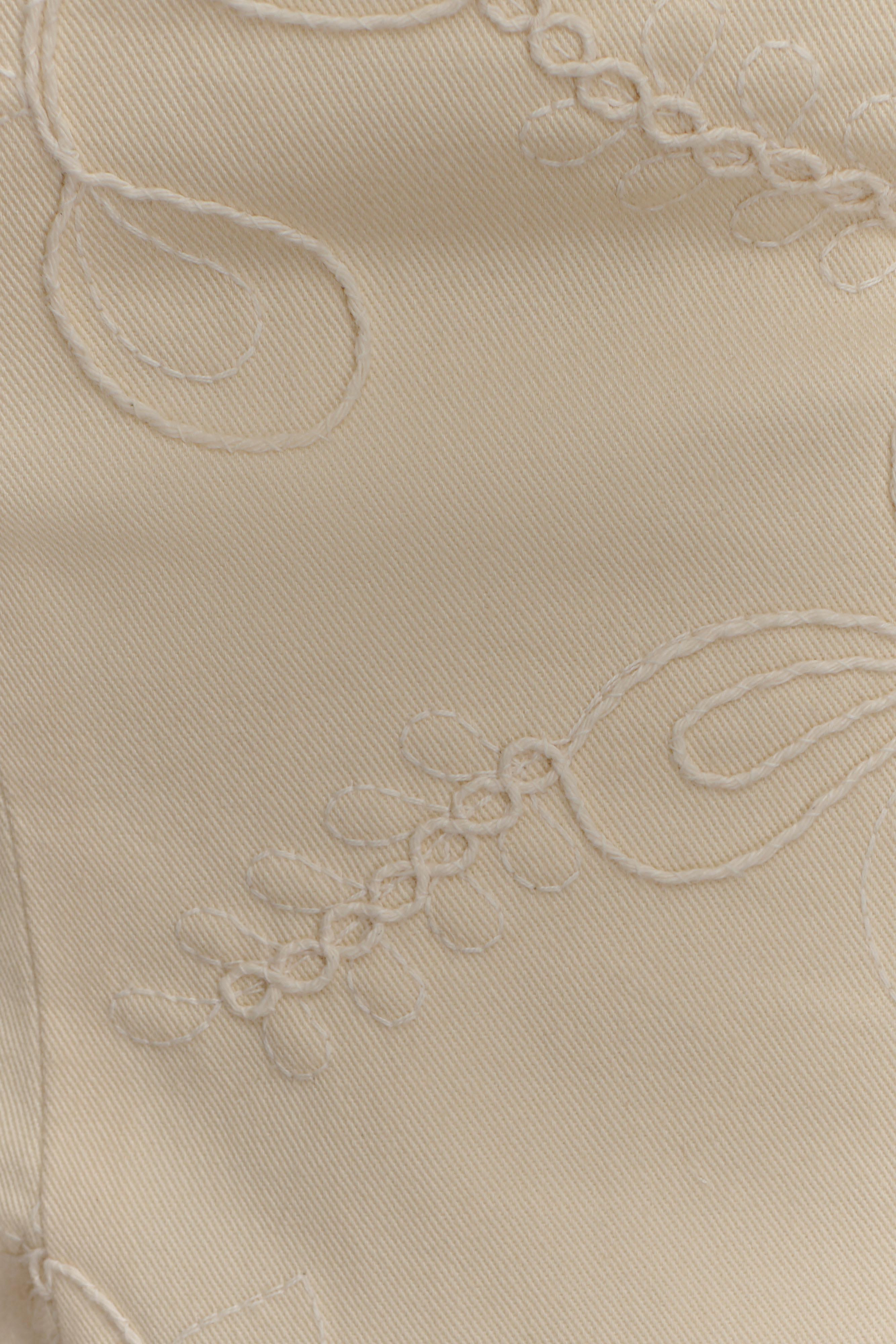Ebony Embroidered Denim Jeans - Cream