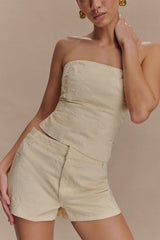 Ebony Embroidered Denim Micro Shorts - Cream