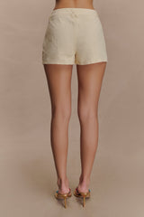 Ebony Embroidered Denim Micro Shorts - Cream