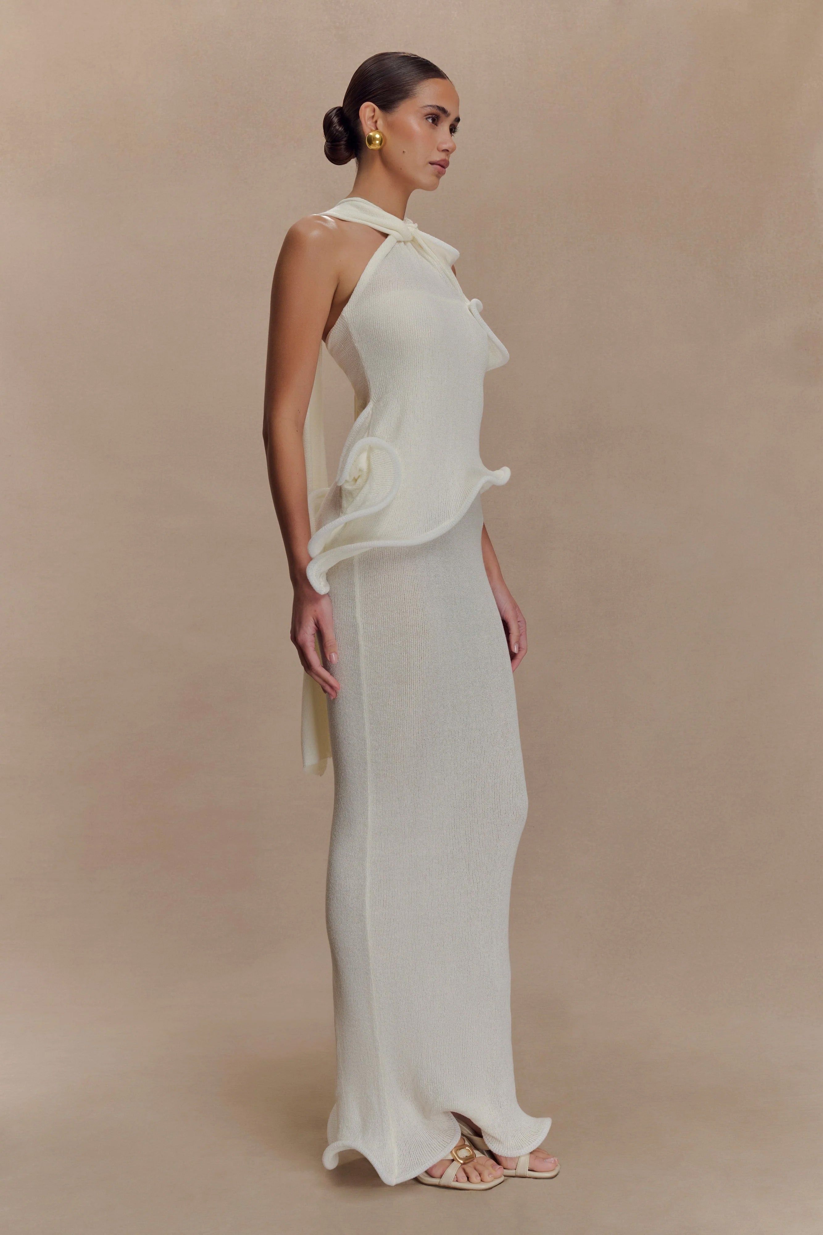 Caprice Halter Knit Maxi Dress - White