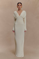 Hayden Long Sleeve Plunge Maxi Dress - Ivory