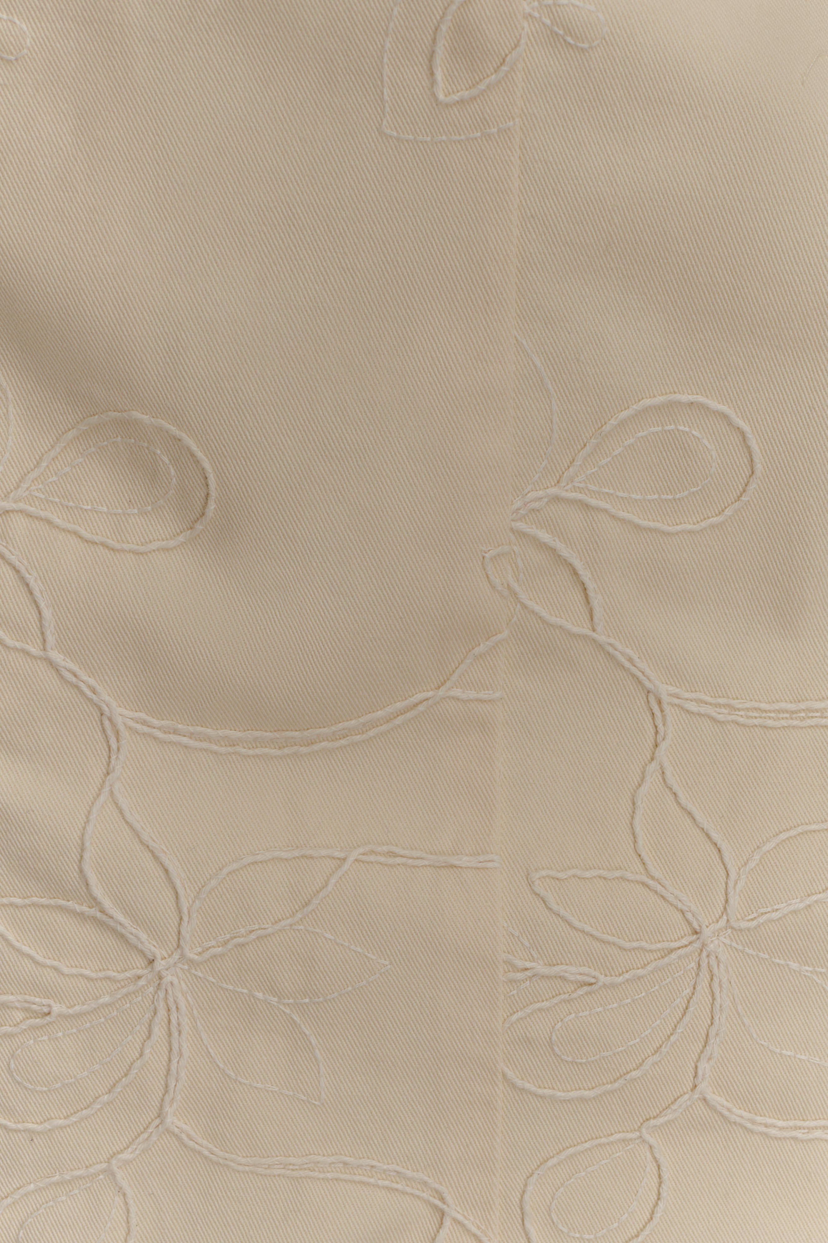 Ebony Embroidered Denim Mini Dress - Cream