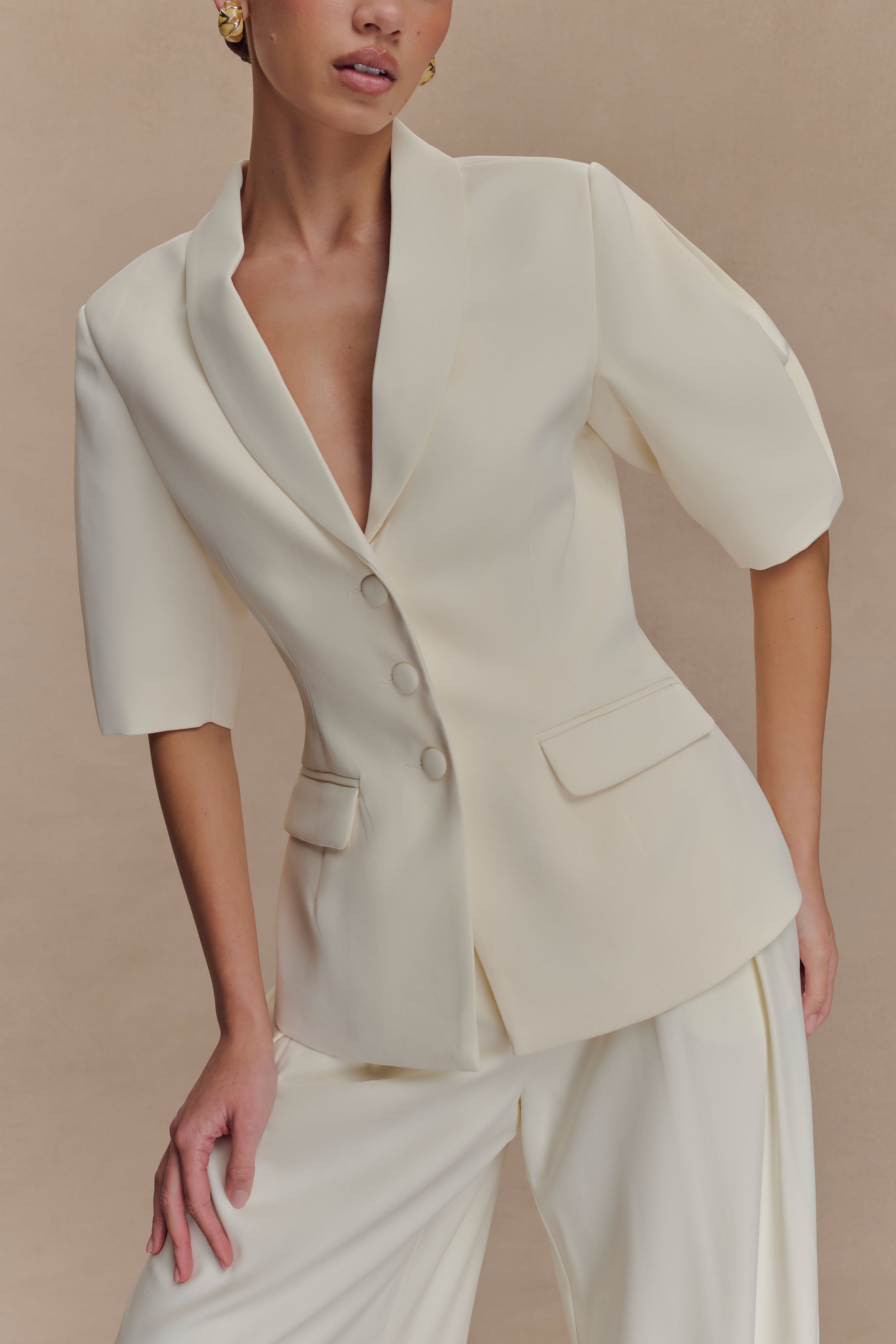 Opal Puff Sleeve Suiting Top - Ivory