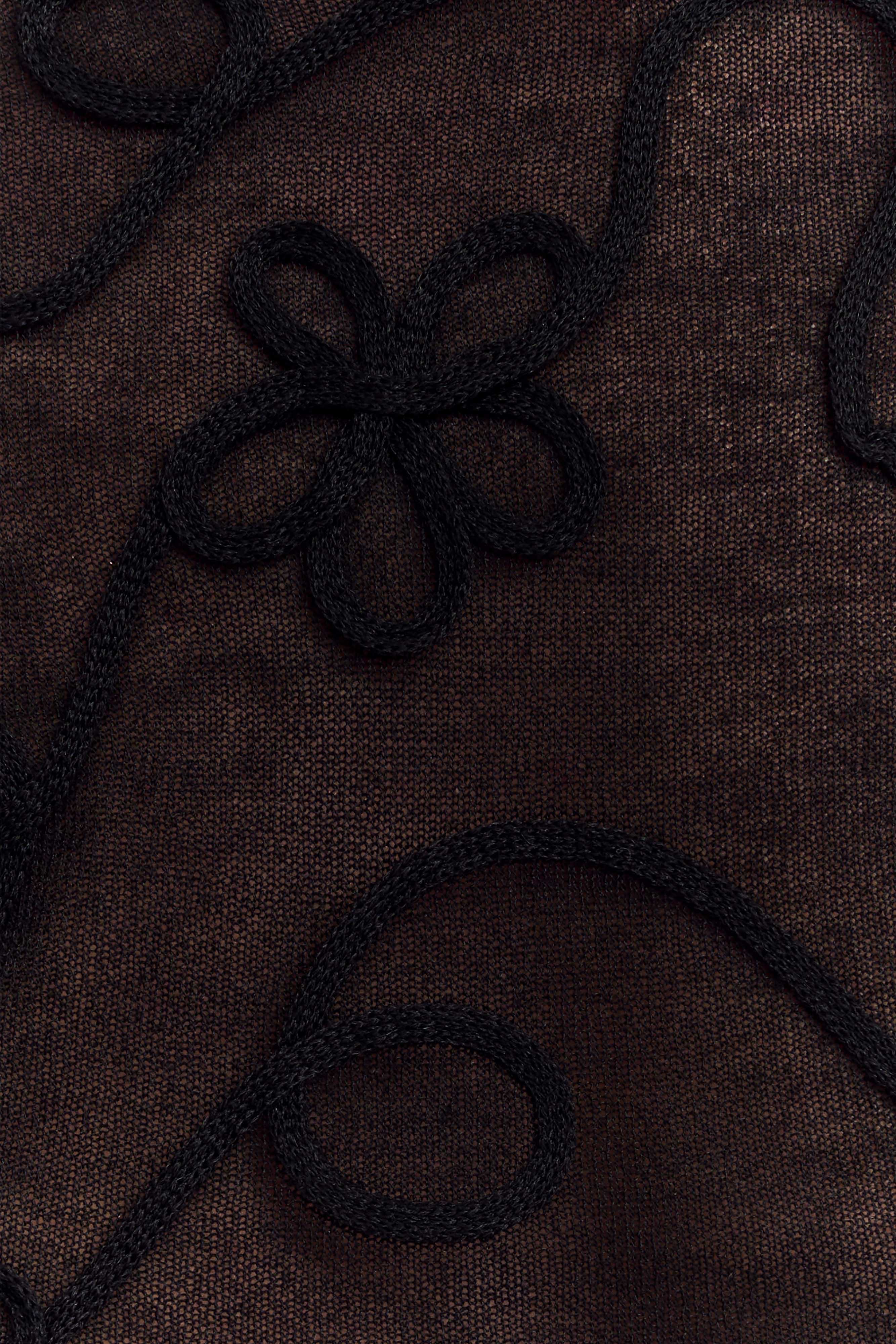 Omari Embroidery Long Sleeve Knit Top - Black