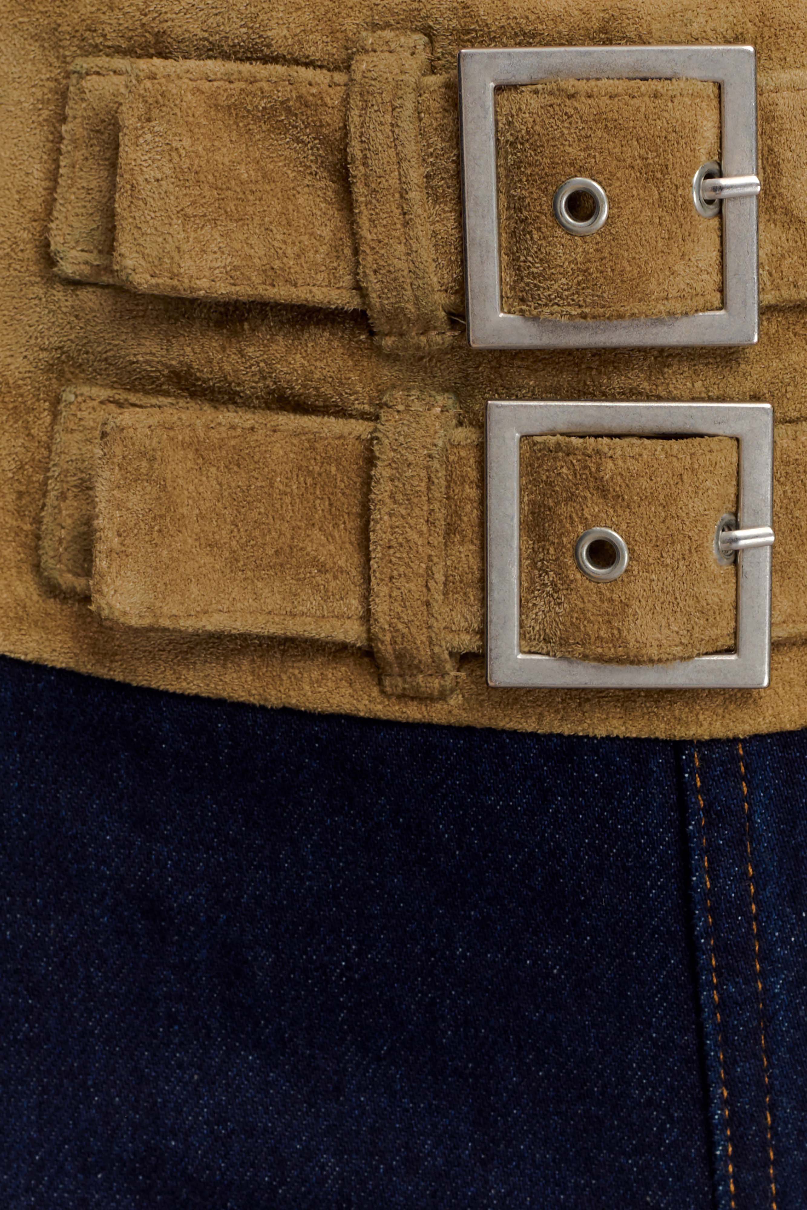 Miranda Faux Suede Belted Denim Wide Leg Jeans - Indigo Blue