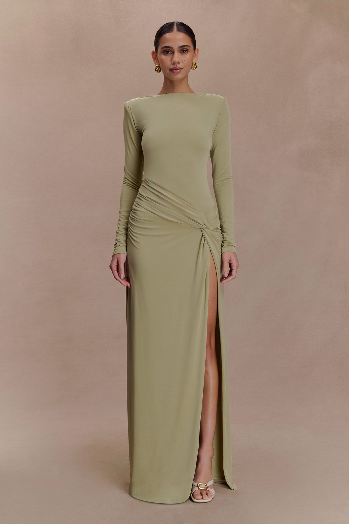 Deanna Long Sleeve Gathered Maxi Dress - Sage