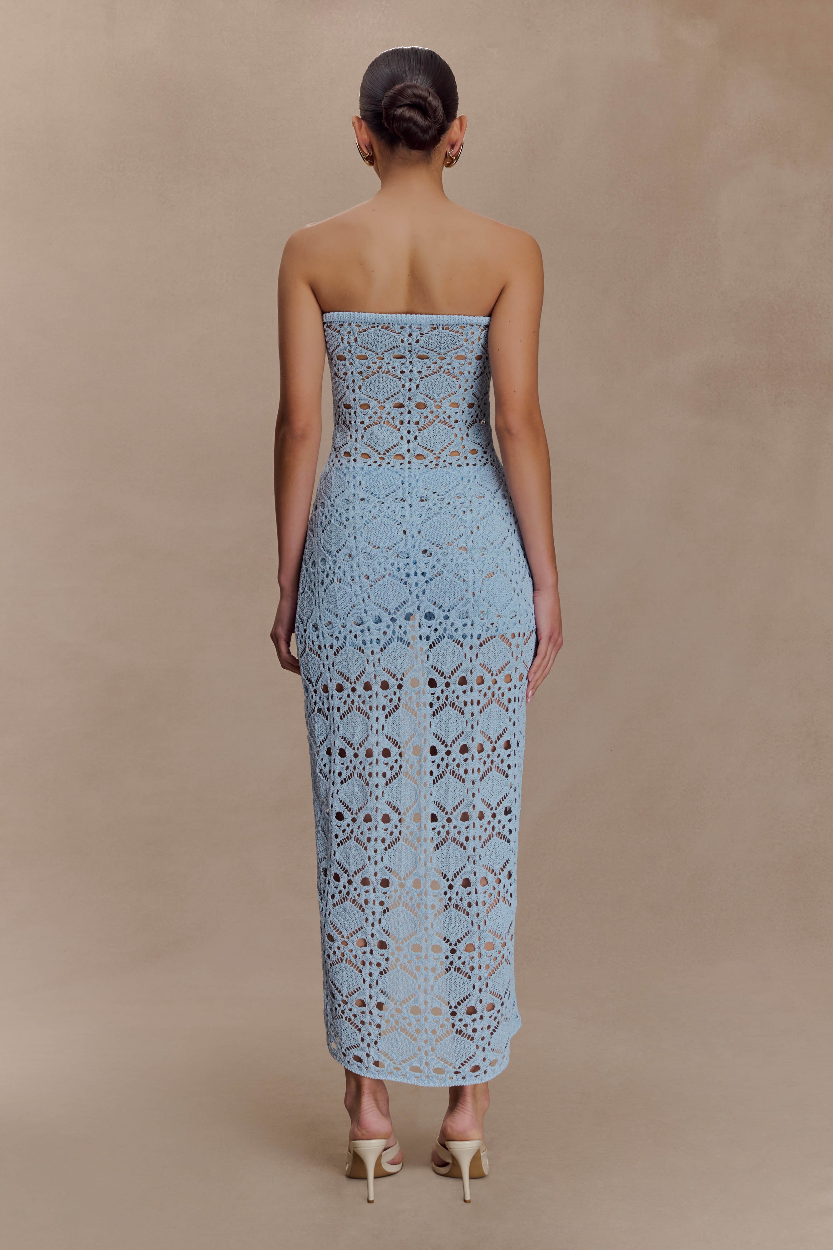 Aeline Strapless Crochet Knit Top - Sky Blue