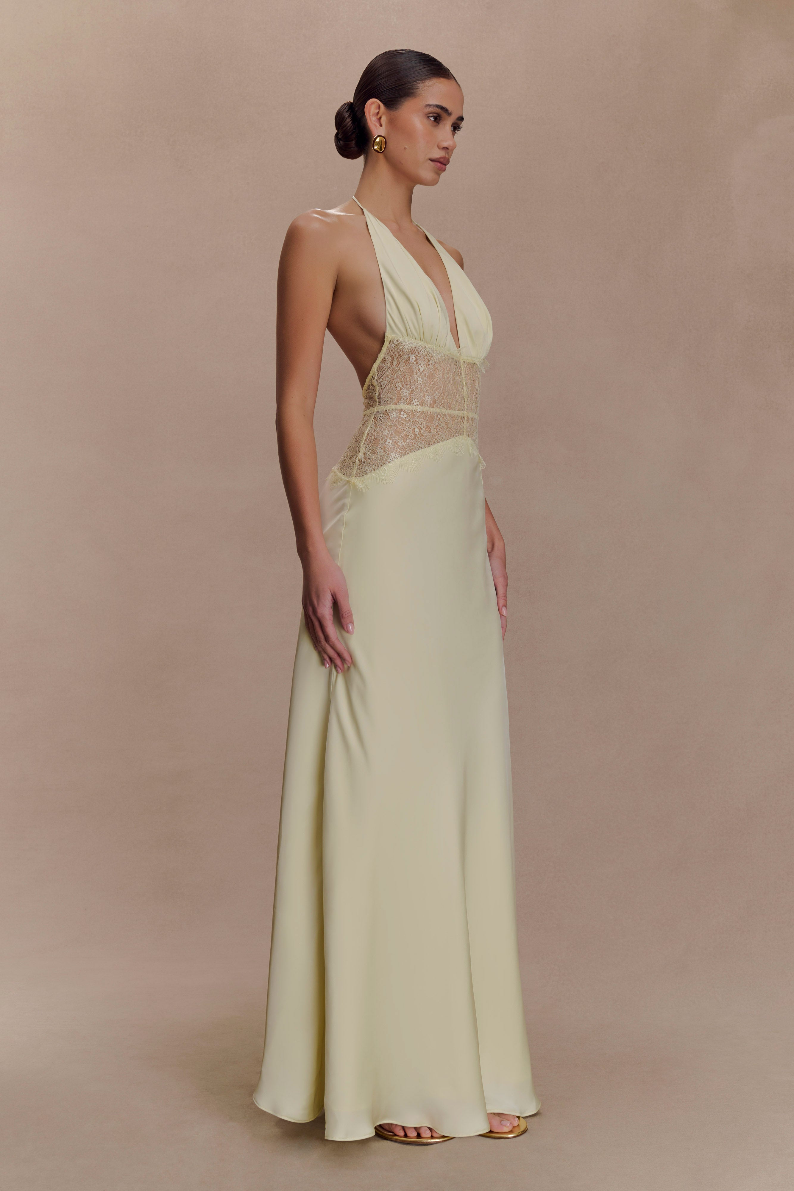Dinah Lace And Satin Maxi Dress - Lemon