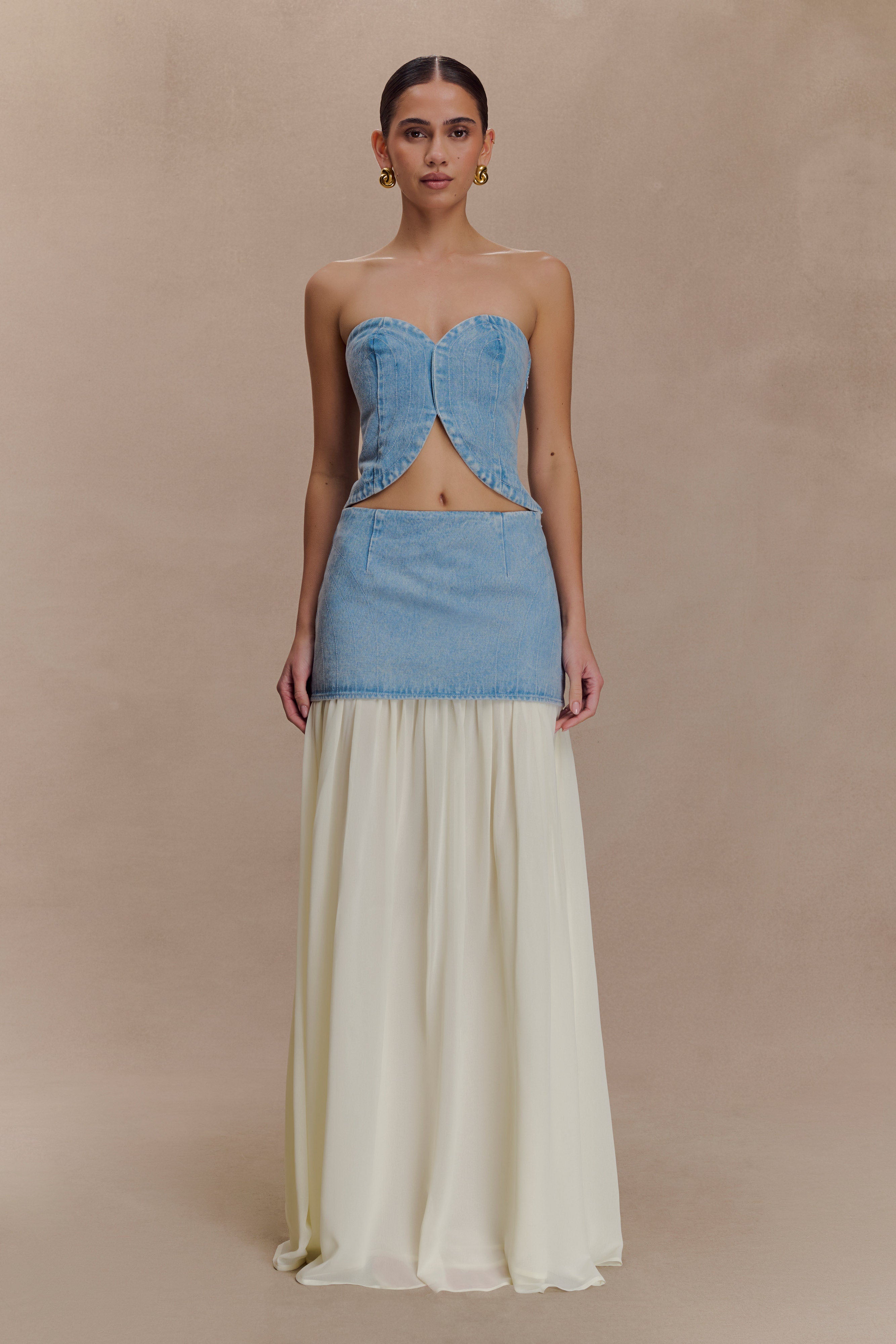 Tully Strapless Topstitch Denim Top - 80'S Blue