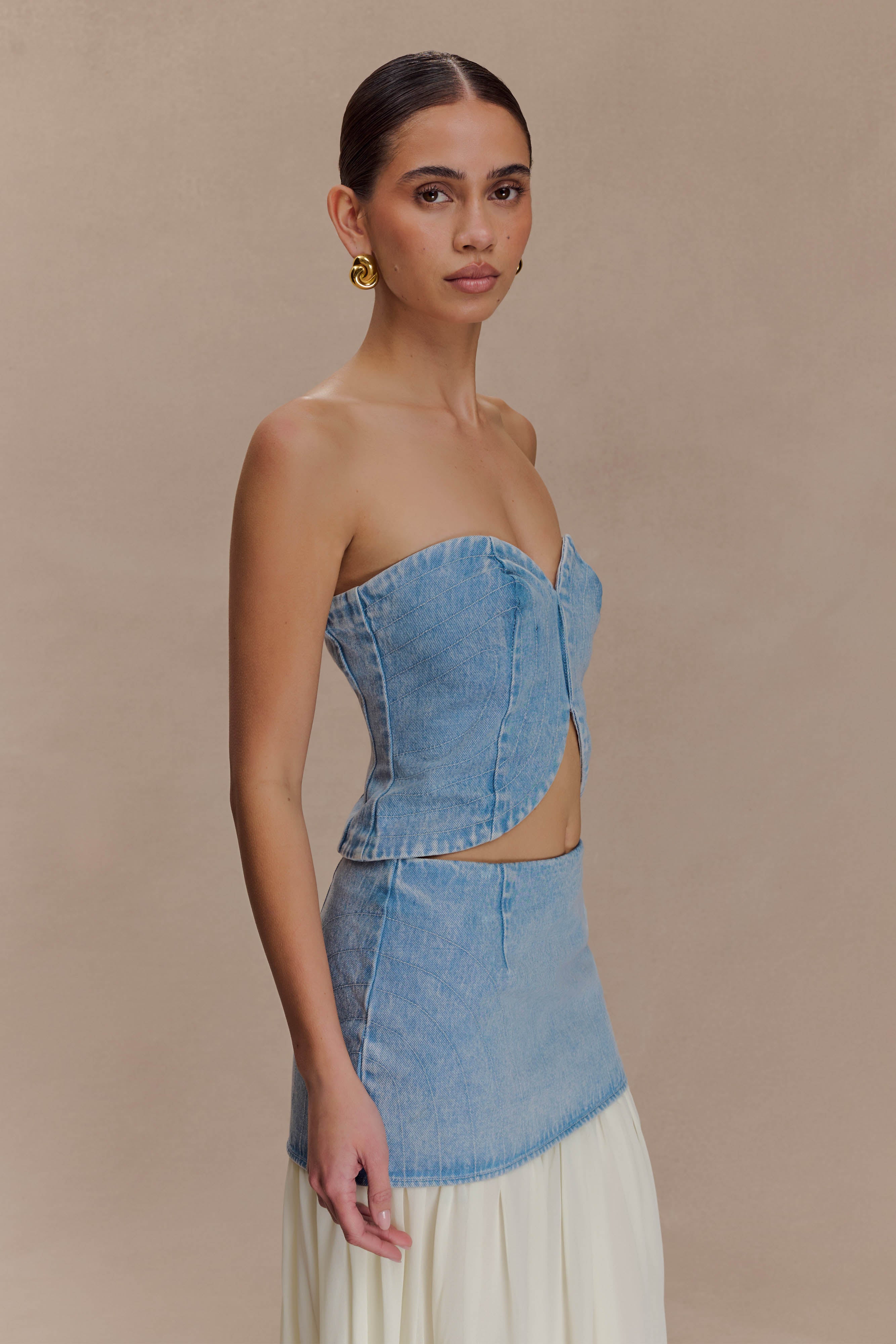 Tully Strapless Topstitch Denim Top - 80'S Blue