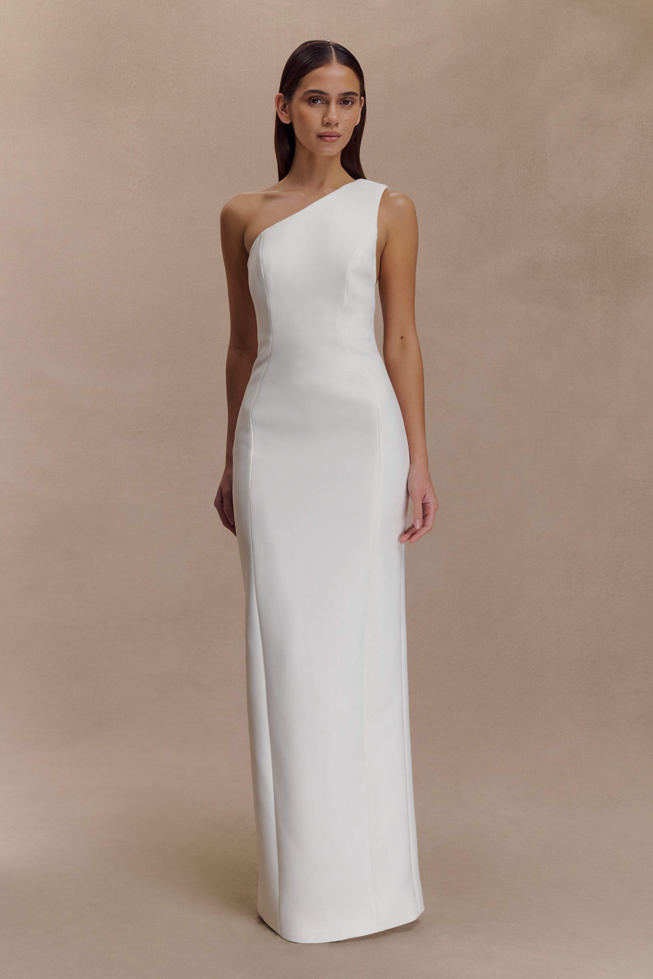 Milena One Shoulder Crepe Maxi Dress - White