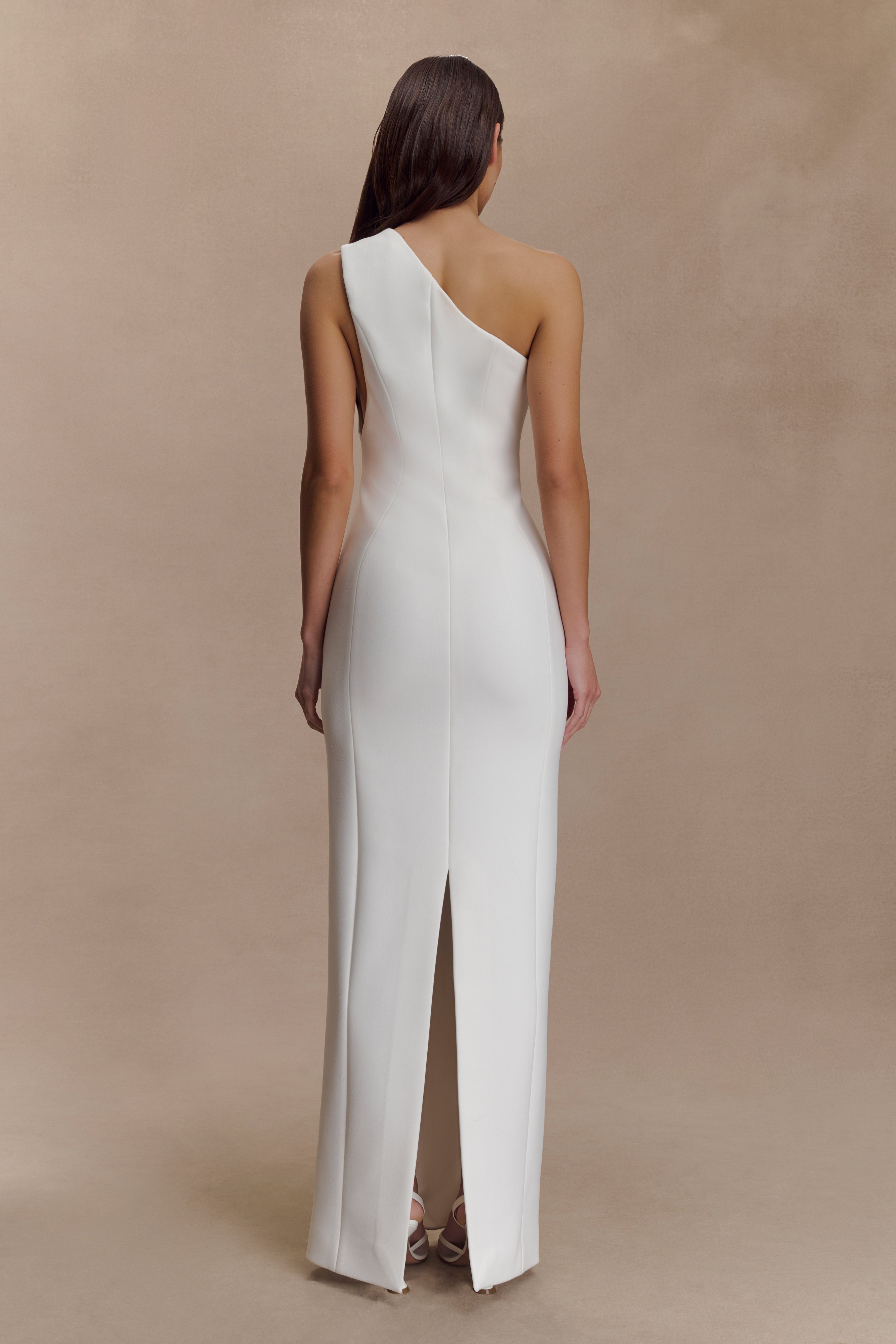 Milena One Shoulder Crepe Maxi Dress - White