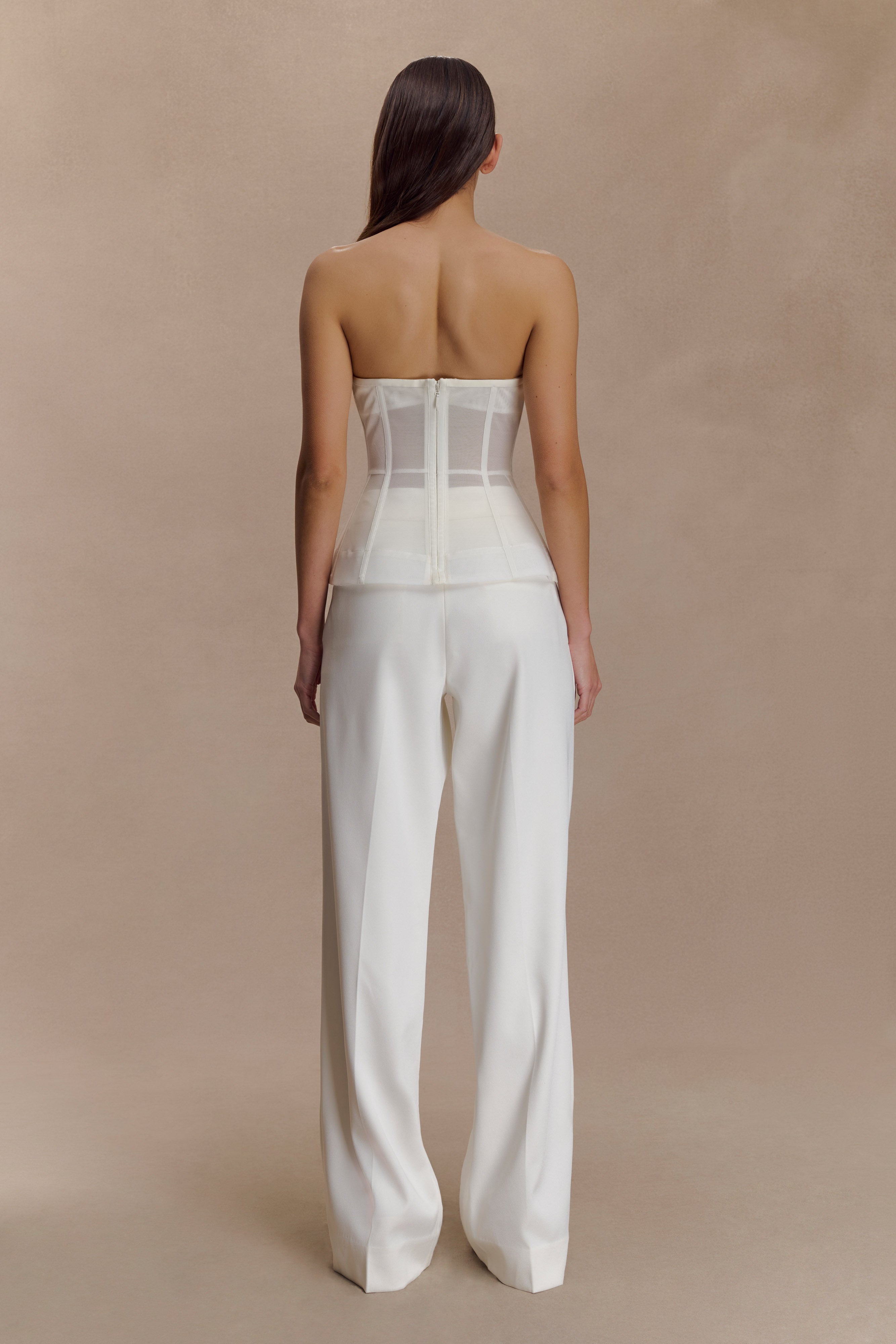 Fatima Satin Straight Leg Pant - White
