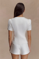 Anne Short Sleeve Satin Top - White