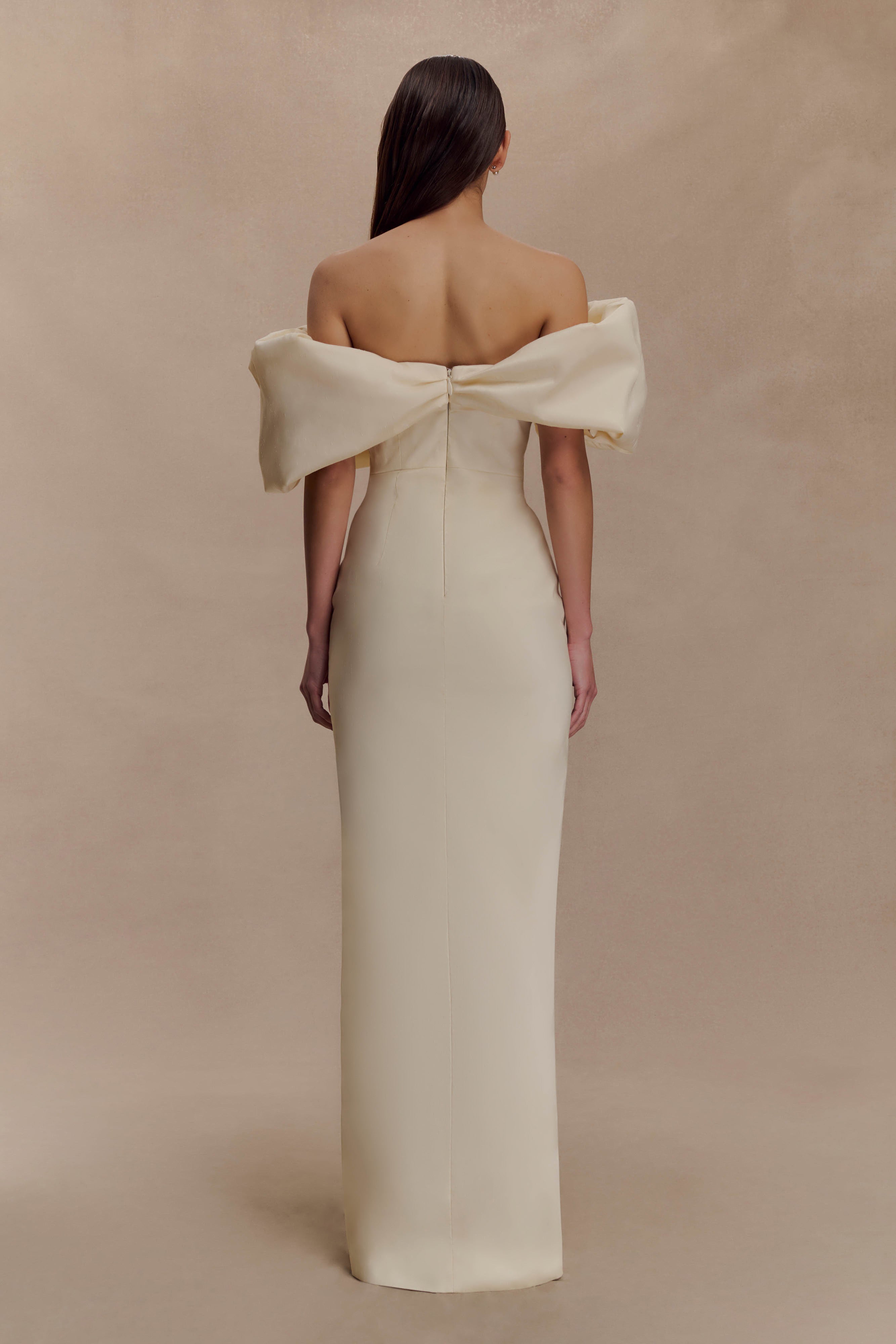 Angelica Taffeta Off Shoulder Bridal Gown - Soft Beige