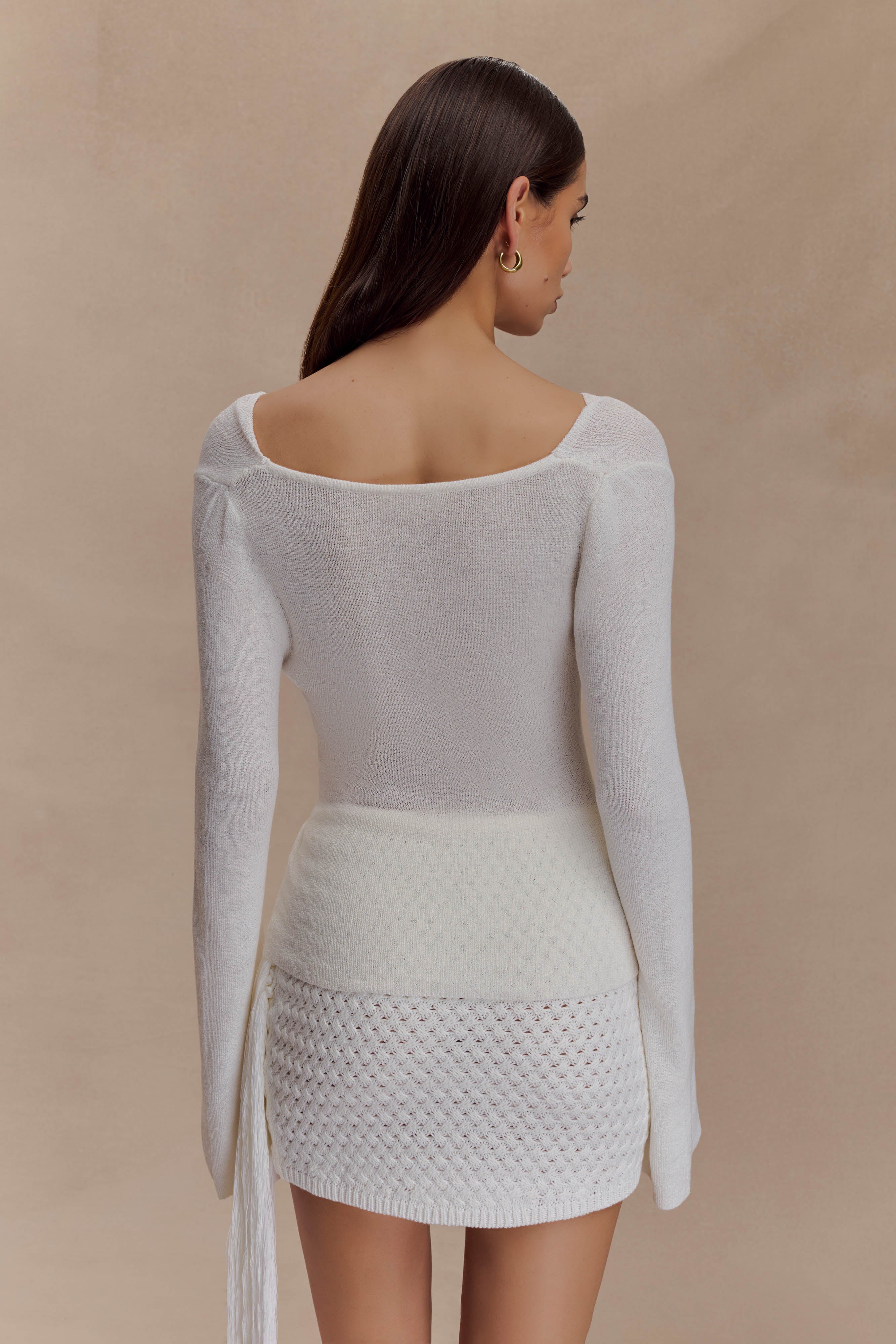 Elowen Knit Cowl Long Sleeve Top - White